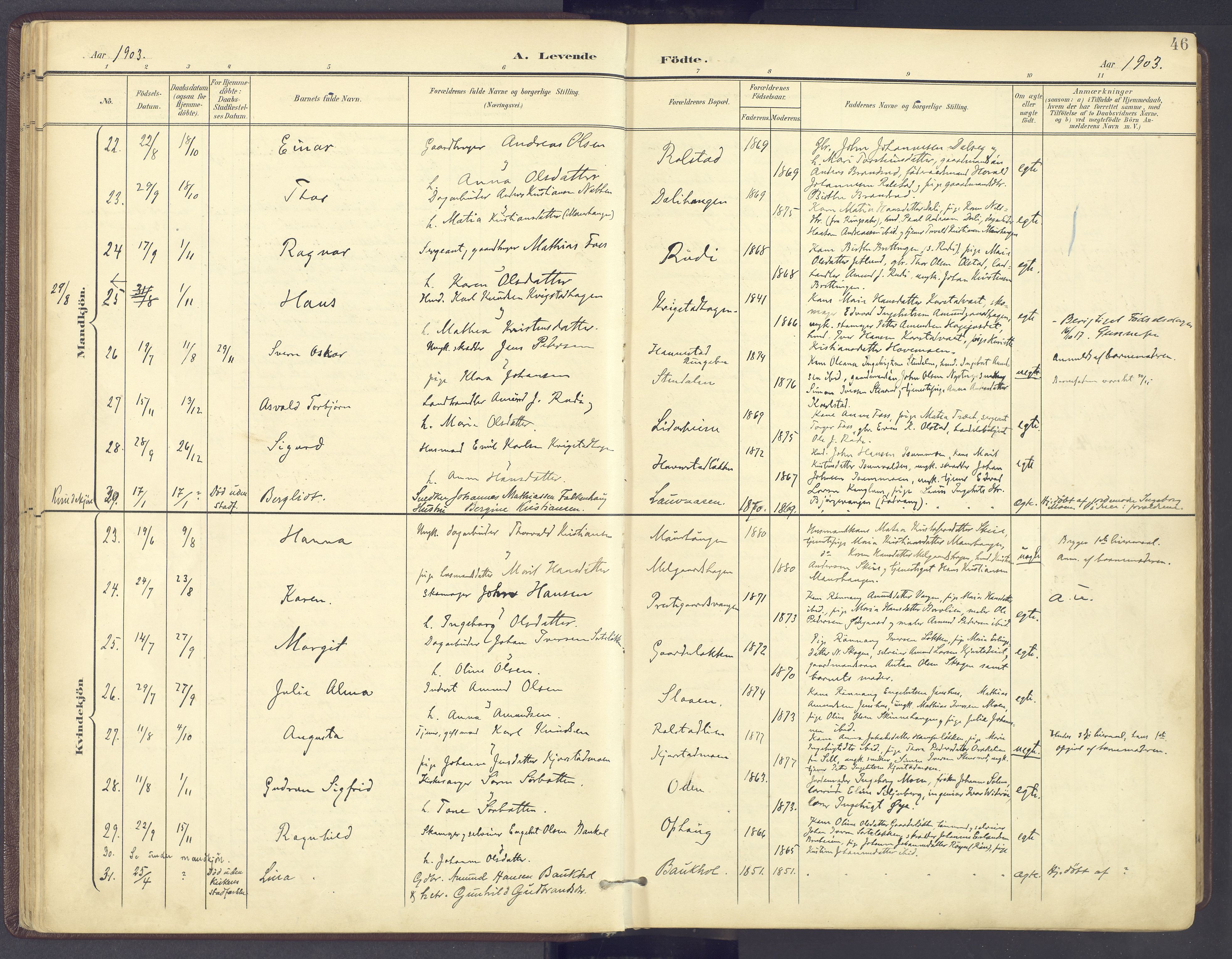 Sør-Fron prestekontor, AV/SAH-PREST-010/H/Ha/Haa/L0004: Parish register (official) no. 4, 1898-1919, p. 46