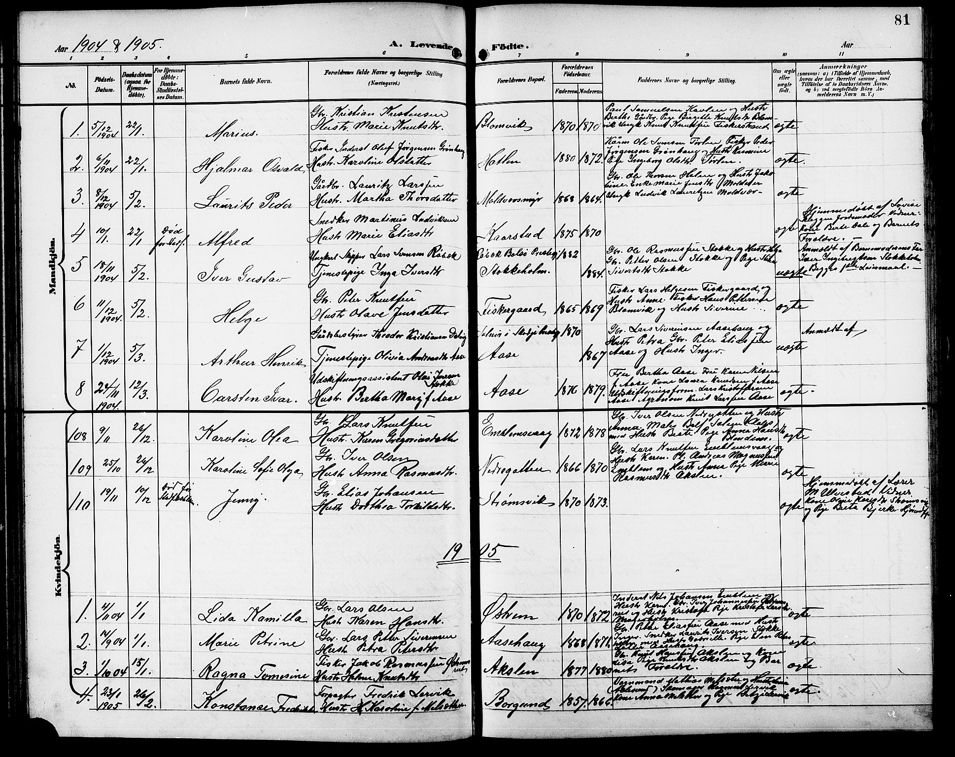 Ministerialprotokoller, klokkerbøker og fødselsregistre - Møre og Romsdal, AV/SAT-A-1454/528/L0432: Parish register (copy) no. 528C13, 1898-1918, p. 81