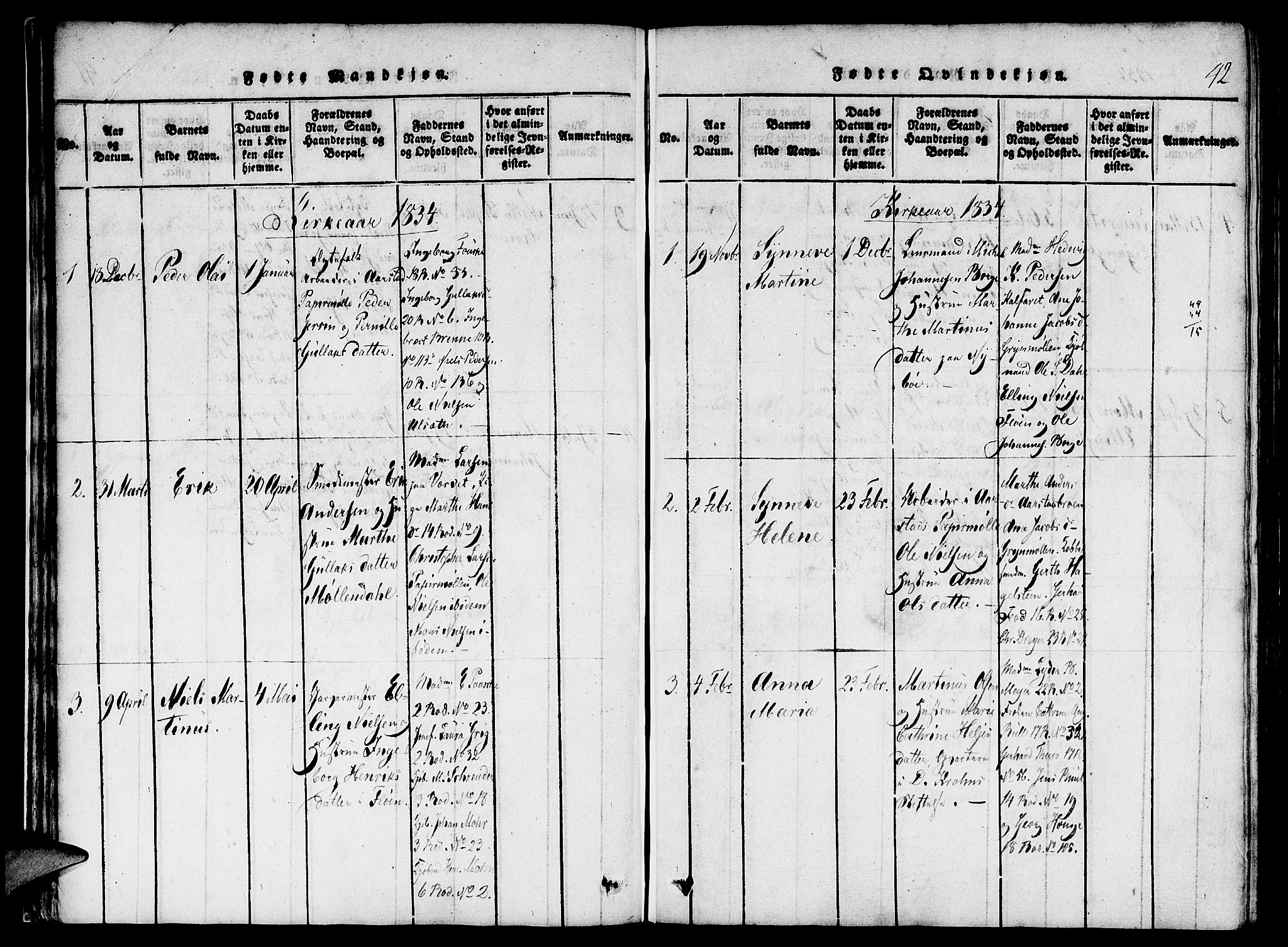 St. Jørgens hospital og Årstad sokneprestembete, AV/SAB-A-99934: Parish register (official) no. A 3, 1815-1843, p. 42