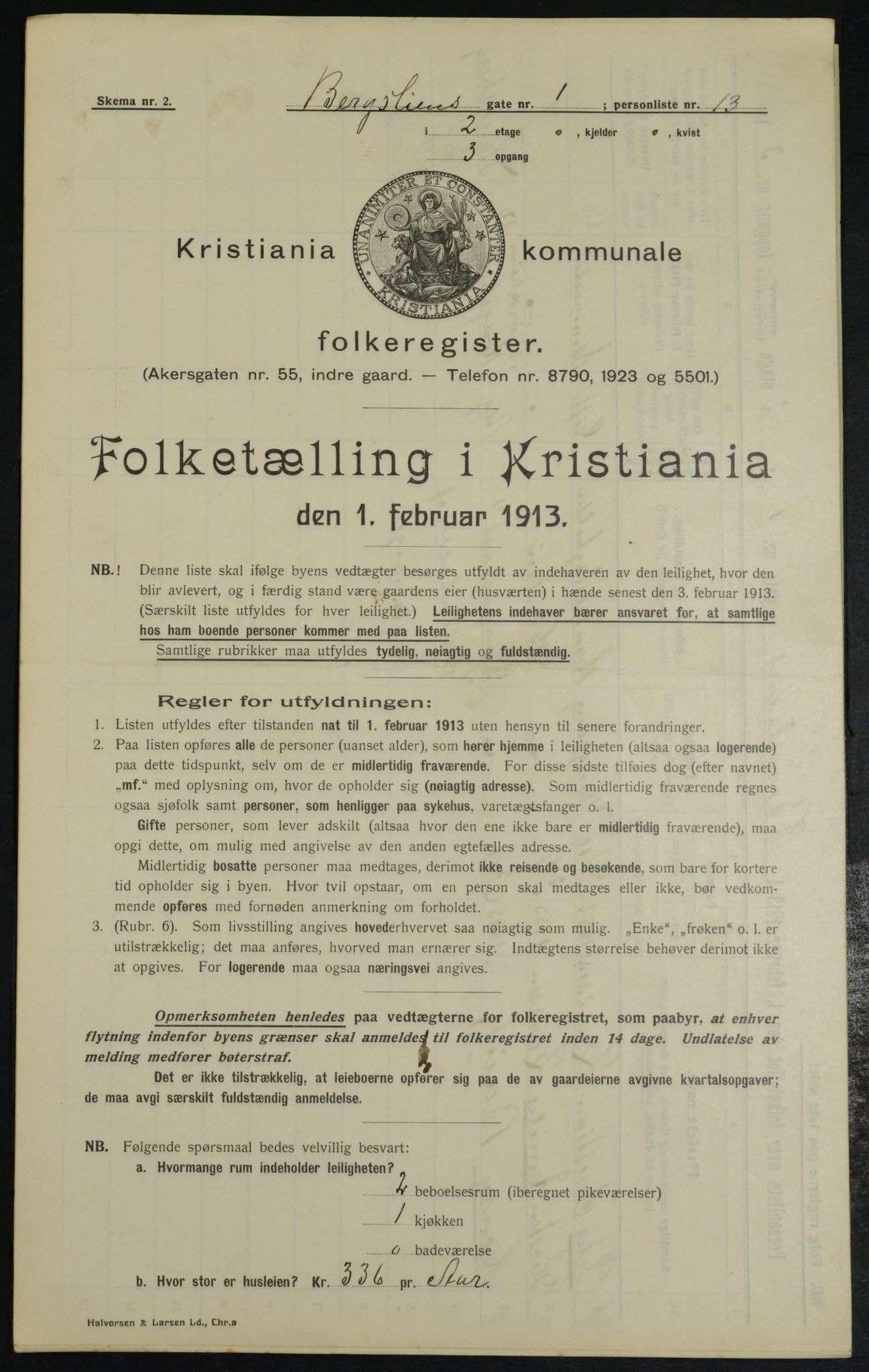 OBA, Municipal Census 1913 for Kristiania, 1913, p. 3862