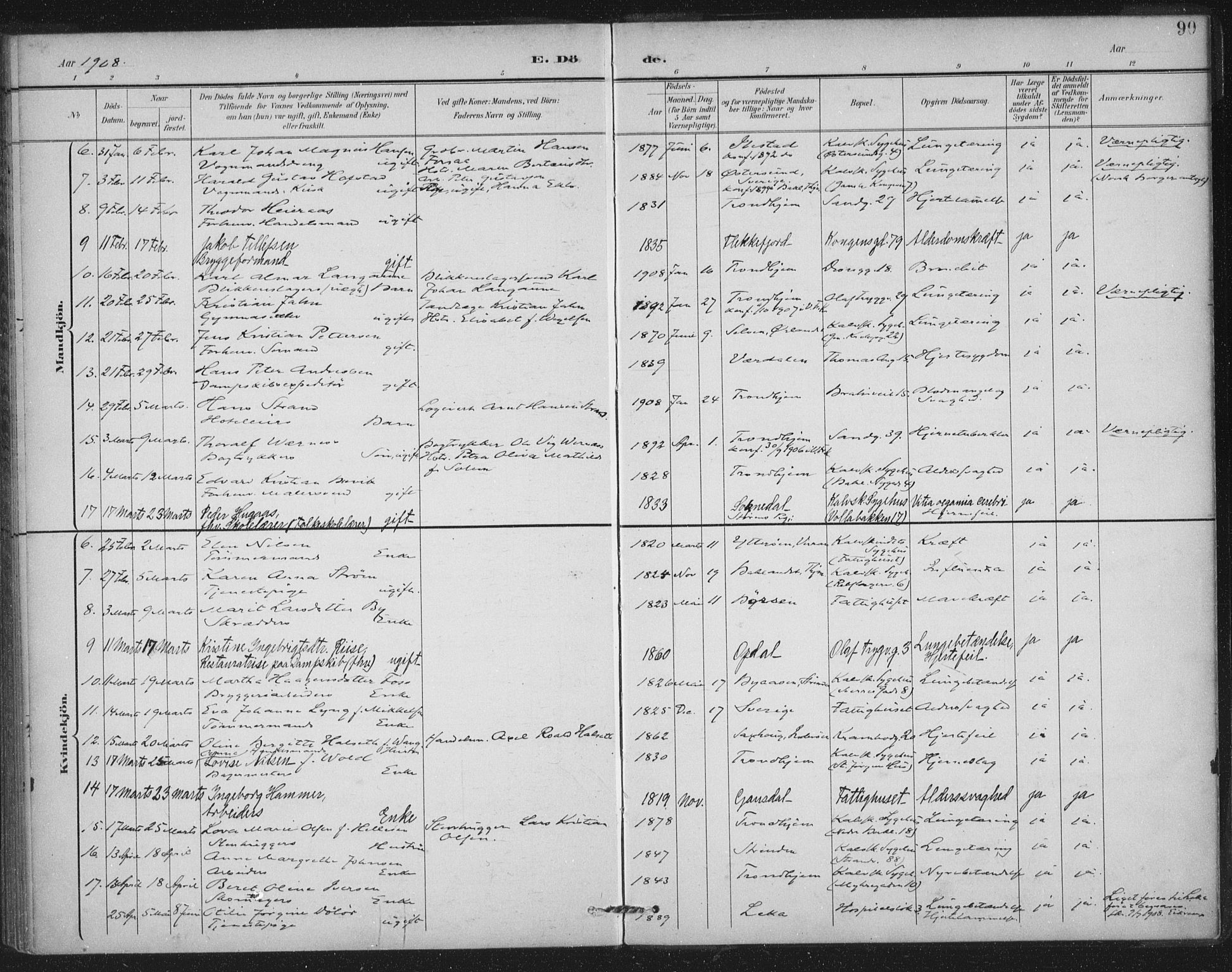 Ministerialprotokoller, klokkerbøker og fødselsregistre - Sør-Trøndelag, AV/SAT-A-1456/602/L0123: Parish register (official) no. 602A21, 1895-1910, p. 90