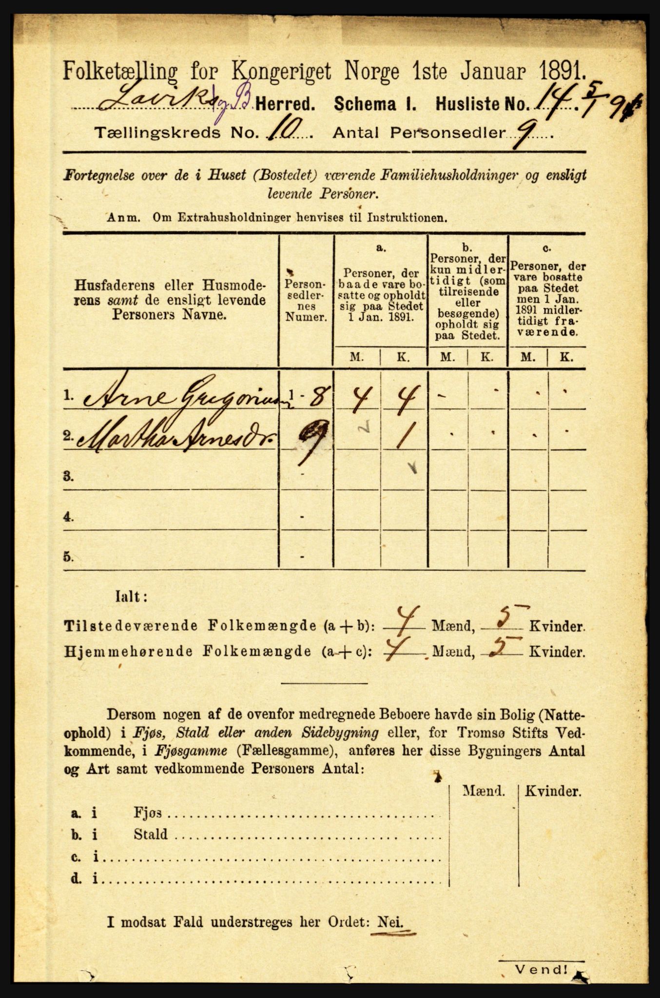 RA, 1891 census for 1415 Lavik og Brekke, 1891, p. 1970