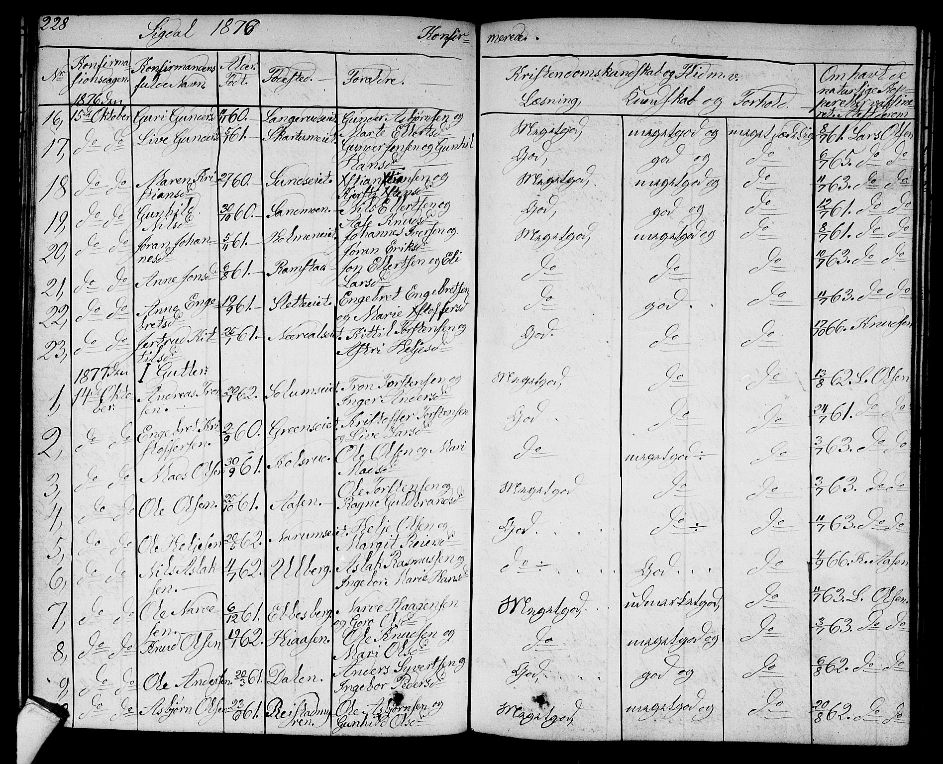 Sigdal kirkebøker, SAKO/A-245/G/Ga/L0003: Parish register (copy) no. I 3, 1857-1878, p. 228