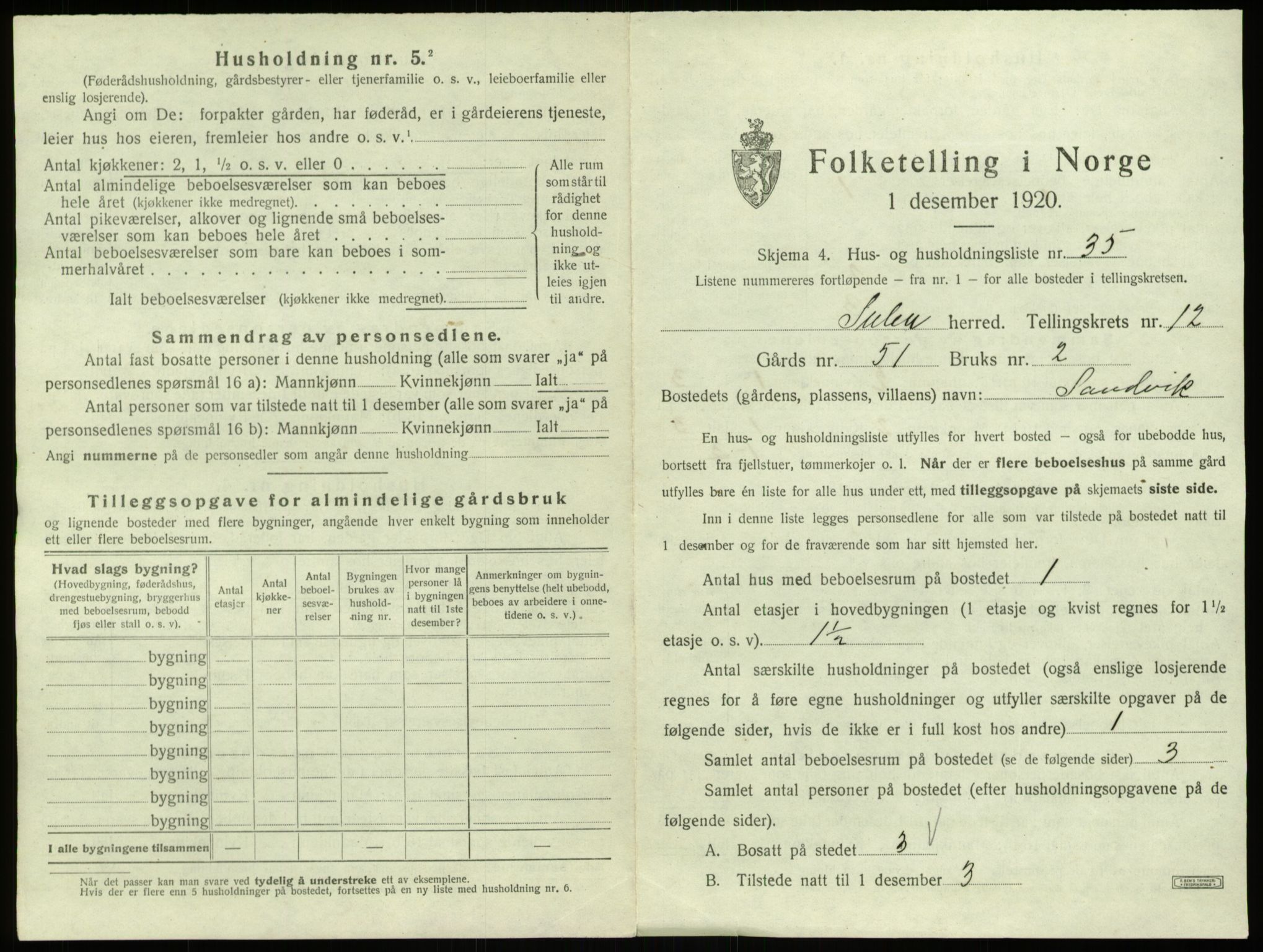 SAB, 1920 census for Solund, 1920, p. 680