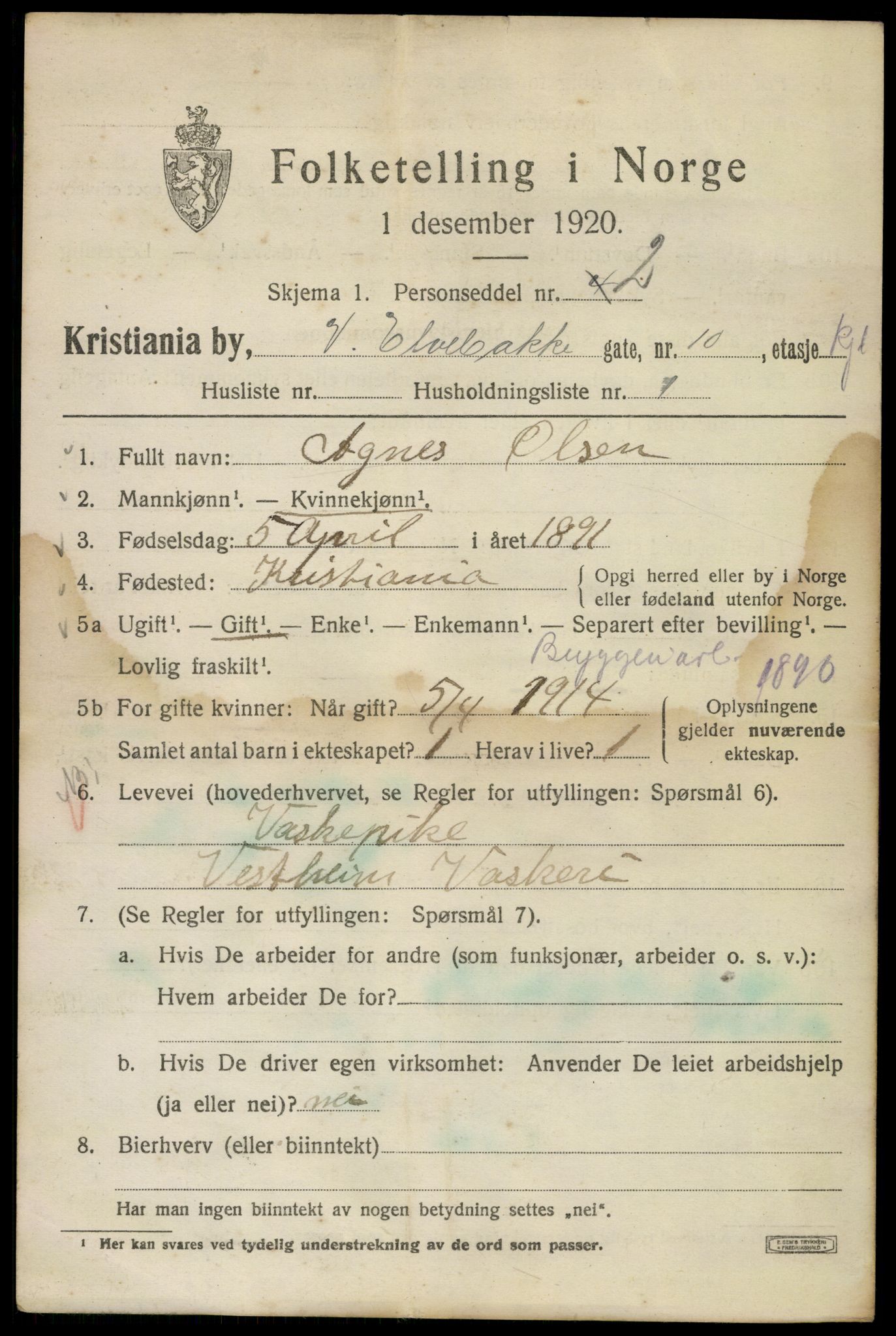 SAO, 1920 census for Kristiania, 1920, p. 631871