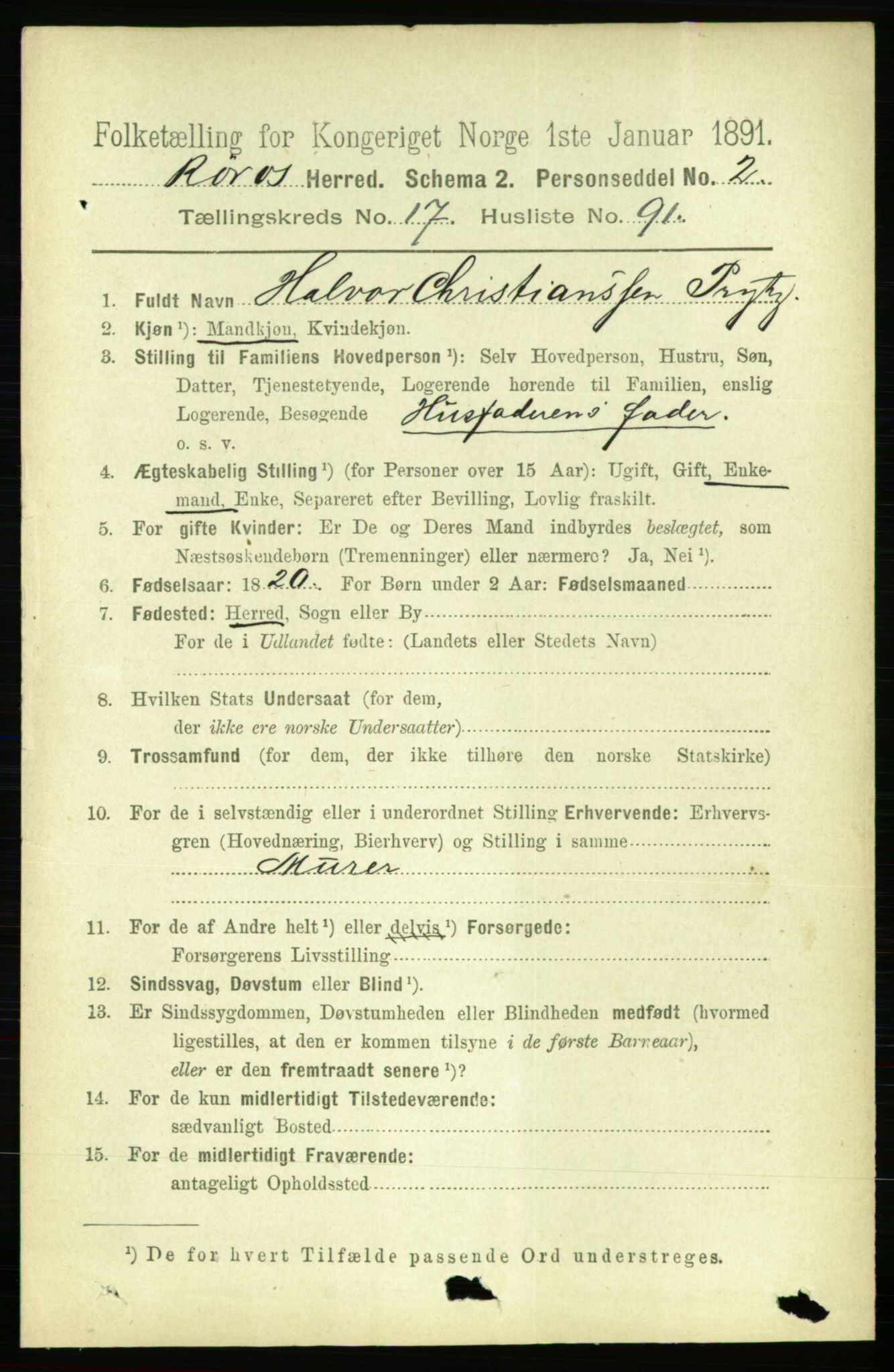 RA, 1891 census for 1640 Røros, 1891, p. 4798