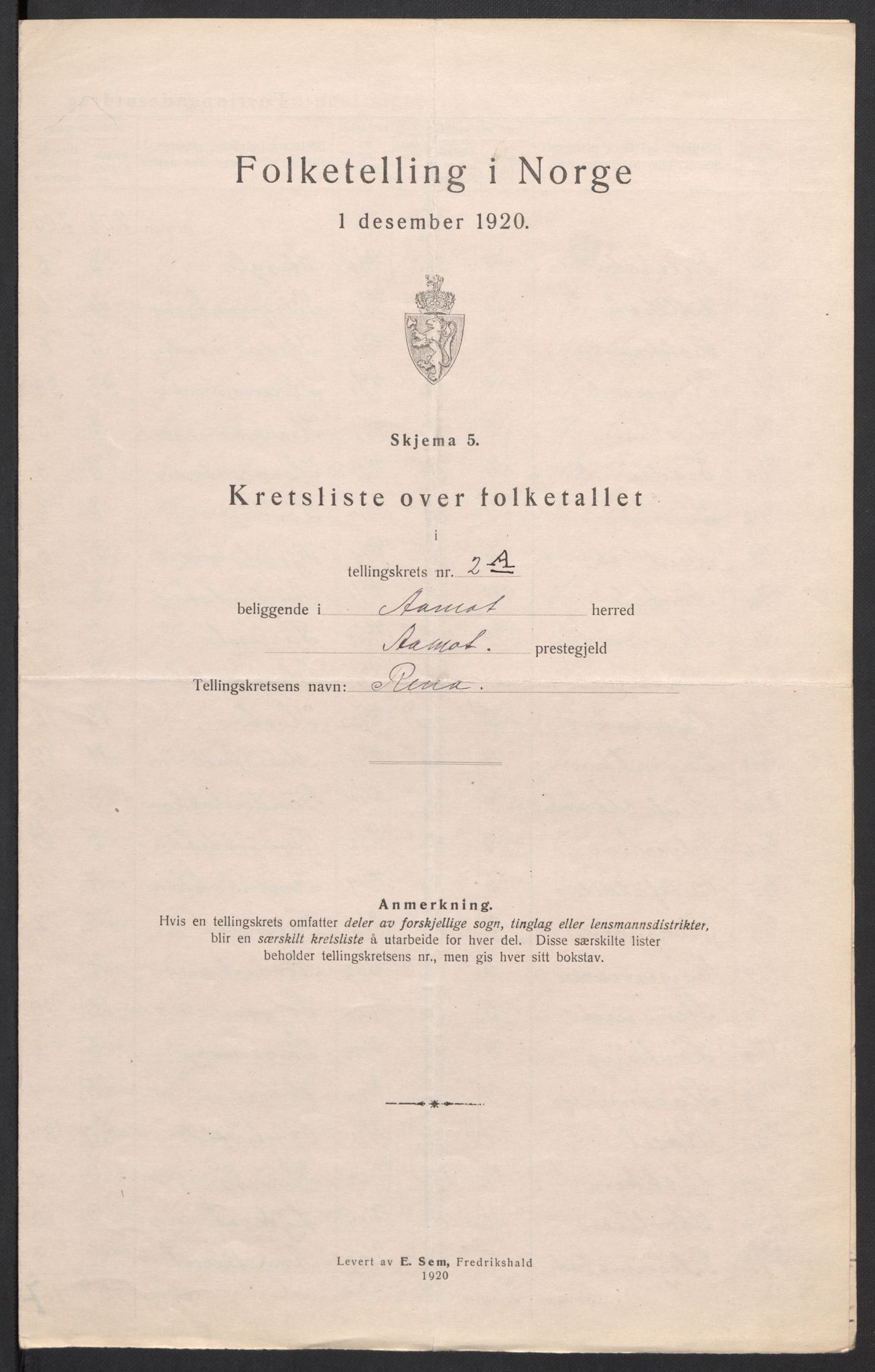 SAH, 1920 census for Åmot, 1920, p. 11