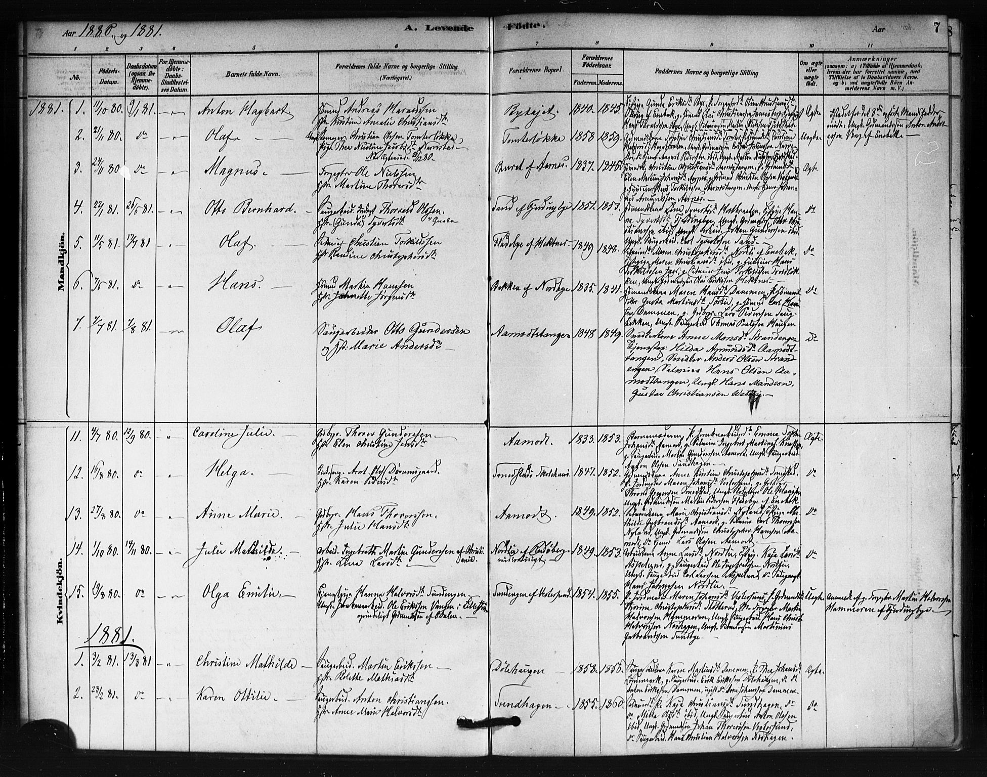 Fet prestekontor Kirkebøker, AV/SAO-A-10370a/F/Fb/L0001: Parish register (official) no. II 1, 1878-1891, p. 7