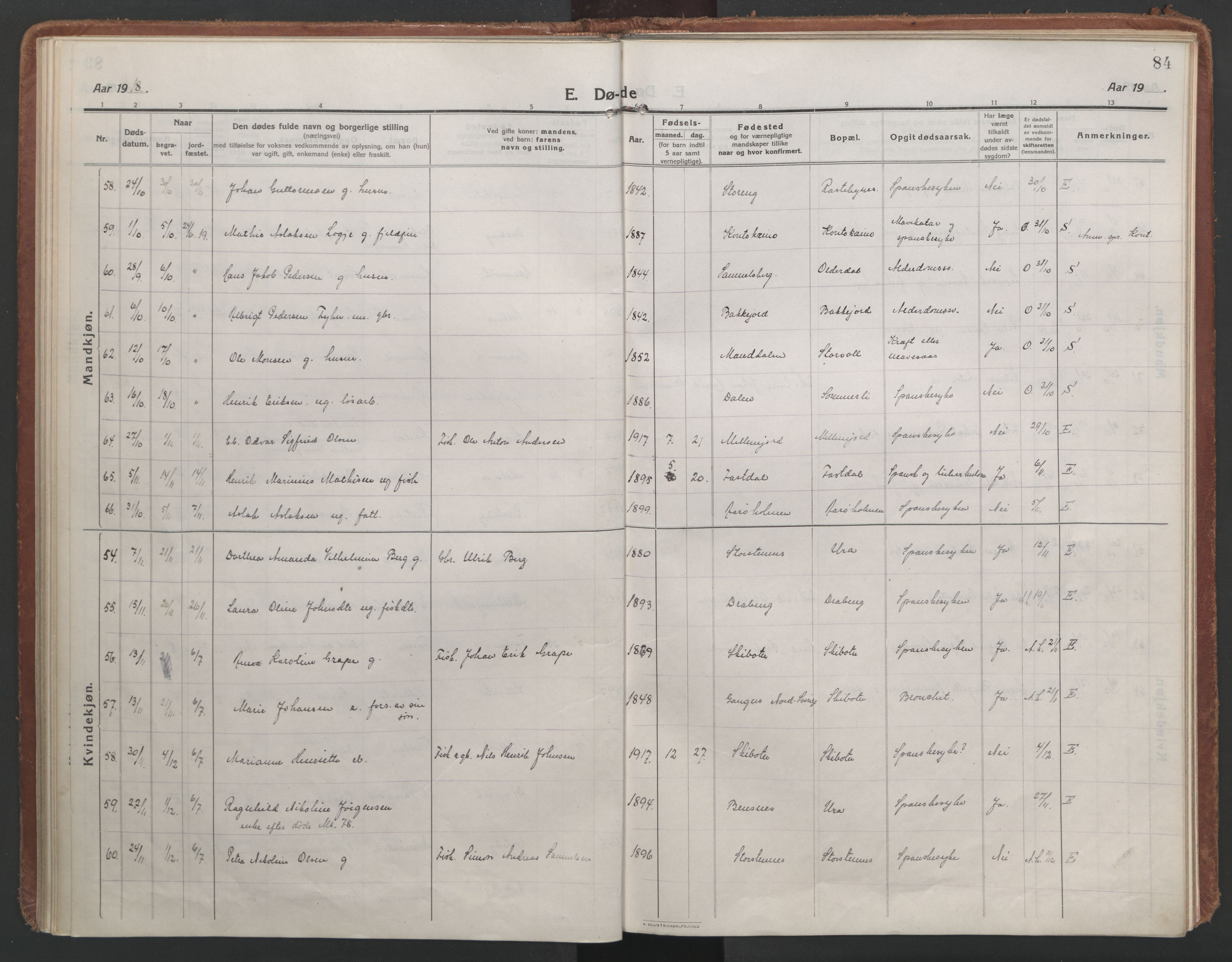 Lyngen sokneprestembete, AV/SATØ-S-1289/H/He/Hea/L0013kirke: Parish register (official) no. 13, 1914-1923, p. 84