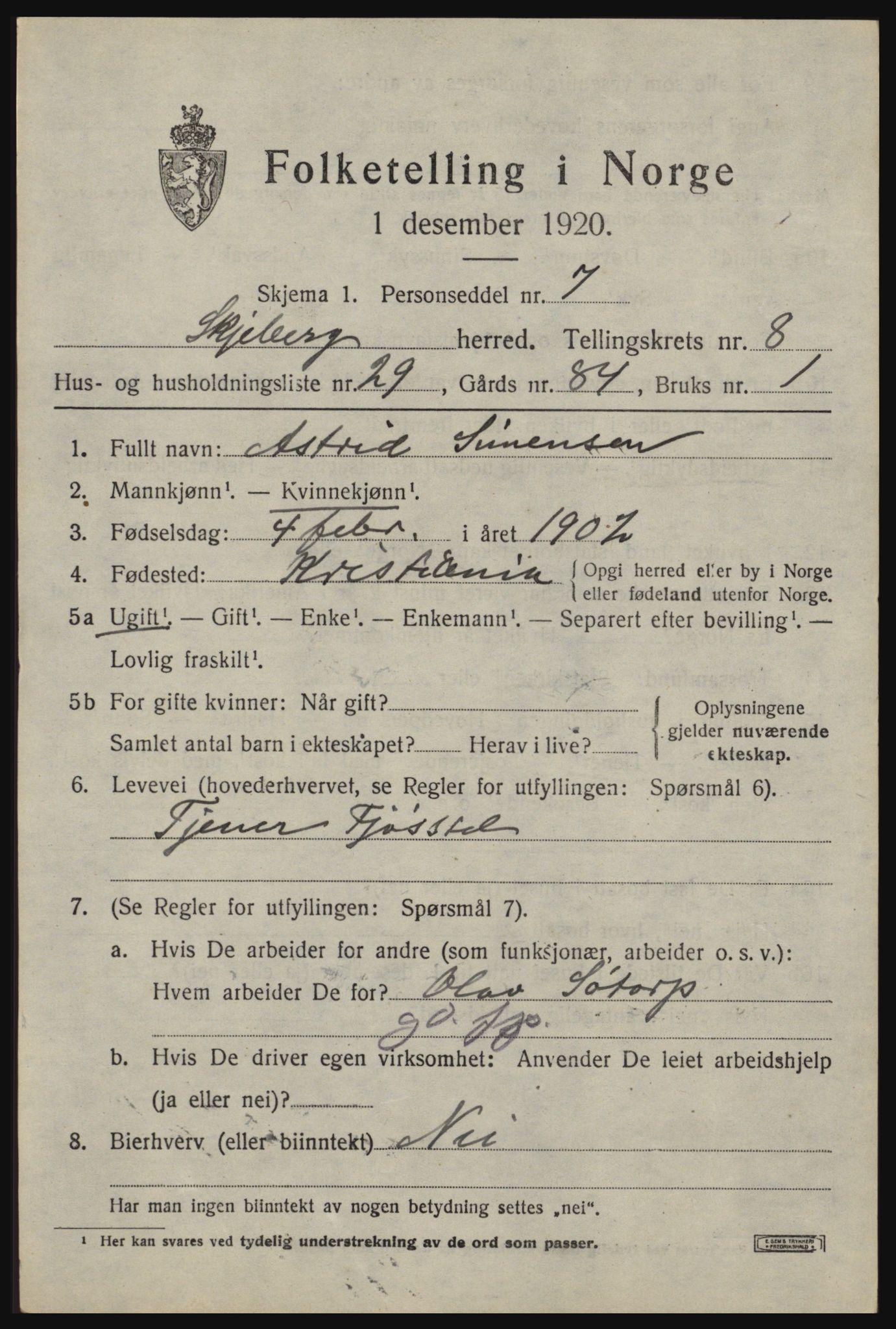 SAO, 1920 census for Skjeberg, 1920, p. 8211