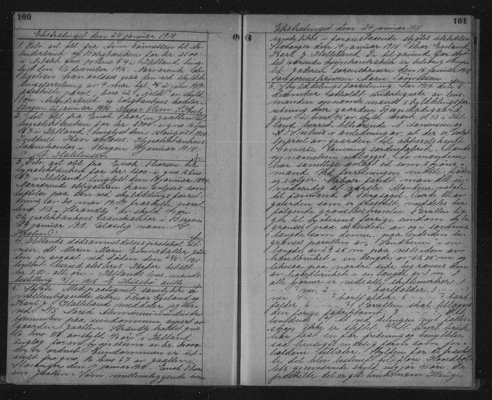 Jæren sorenskriveri, SAST/A-100310/01/4/41/41BF/L0031: Mortgage book no. 31a, 1917-1918, p. 100-101