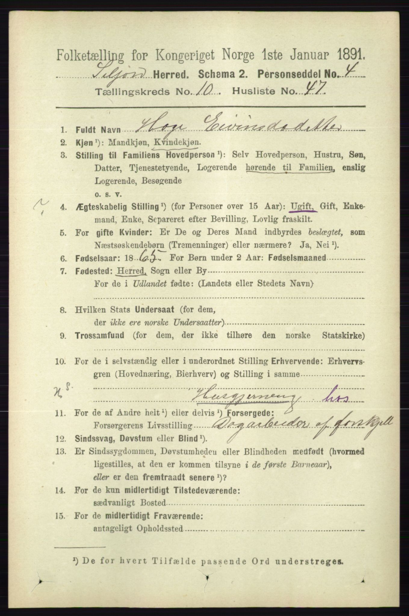 RA, 1891 census for 0828 Seljord, 1891, p. 3749