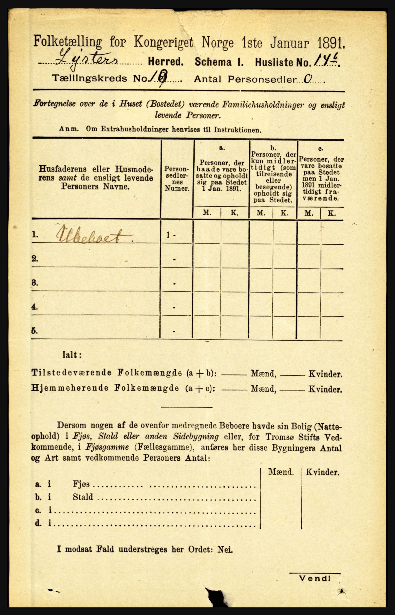 RA, 1891 census for 1426 Luster, 1891, p. 3112