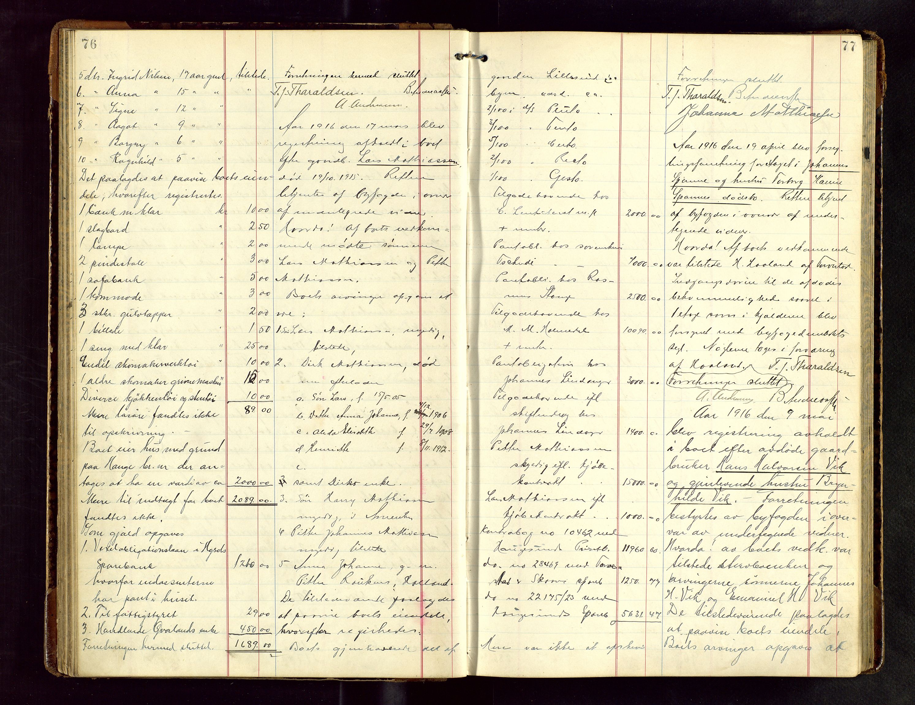 Haugesund tingrett, AV/SAST-A-101415/01/IV/IVB/L0004: Skifteregistreringsprotokoll, med register, 1914-1923, p. 76-77