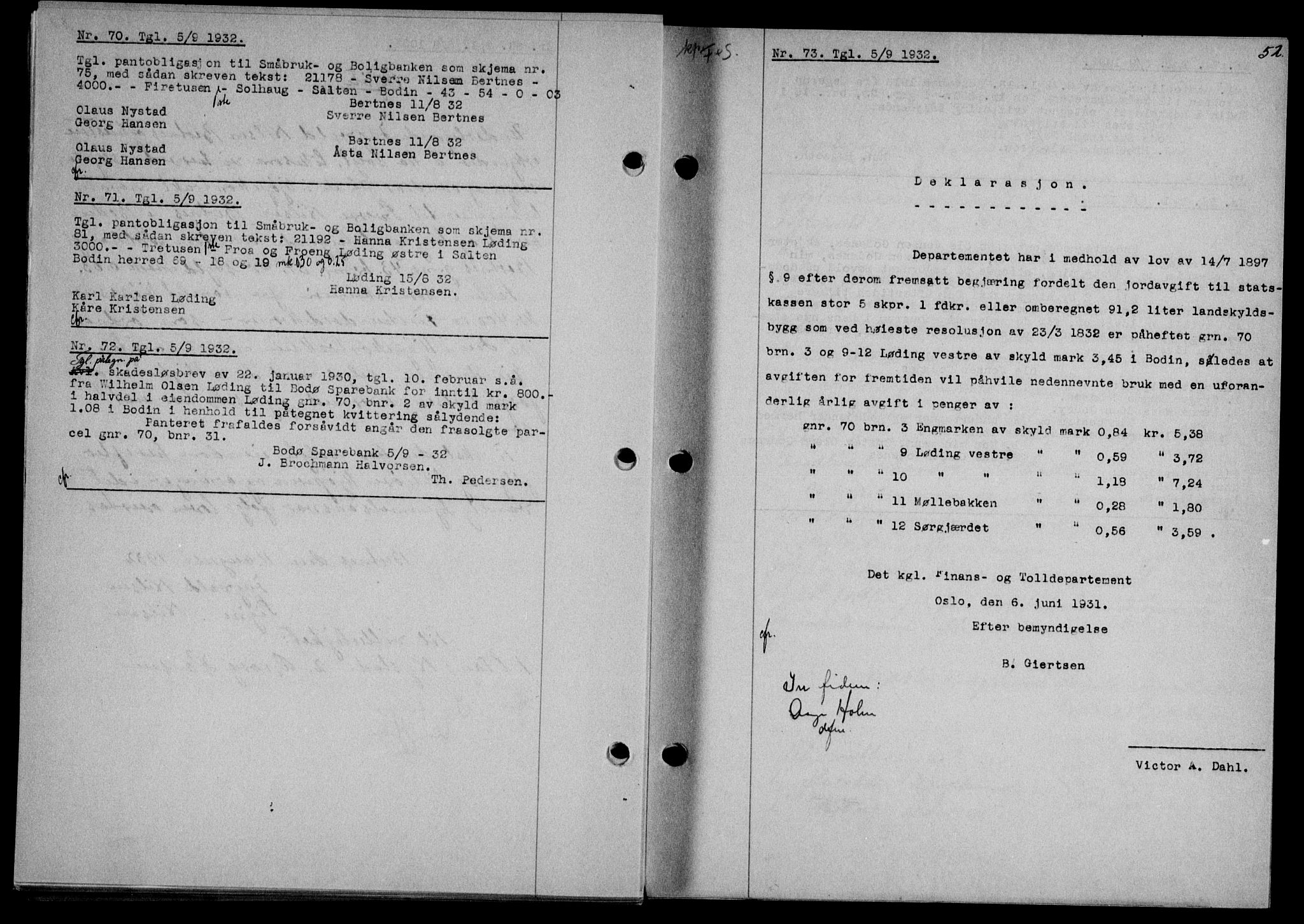 Salten sorenskriveri, SAT/A-4578/1/2/2C/L0062: Mortgage book no. 52, 1932-1933, Deed date: 05.09.1932
