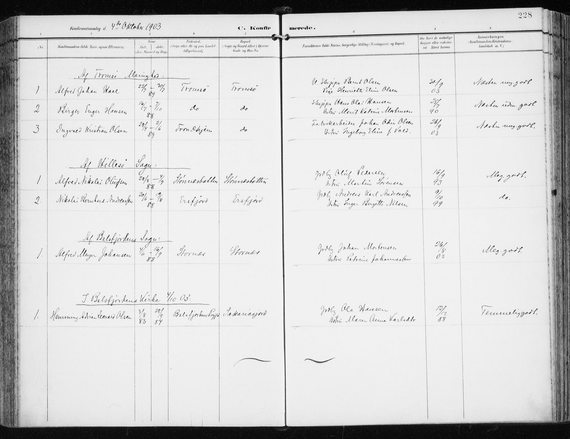 Tromsøysund sokneprestkontor, AV/SATØ-S-1304/G/Ga/L0006kirke: Parish register (official) no. 6, 1897-1906, p. 228