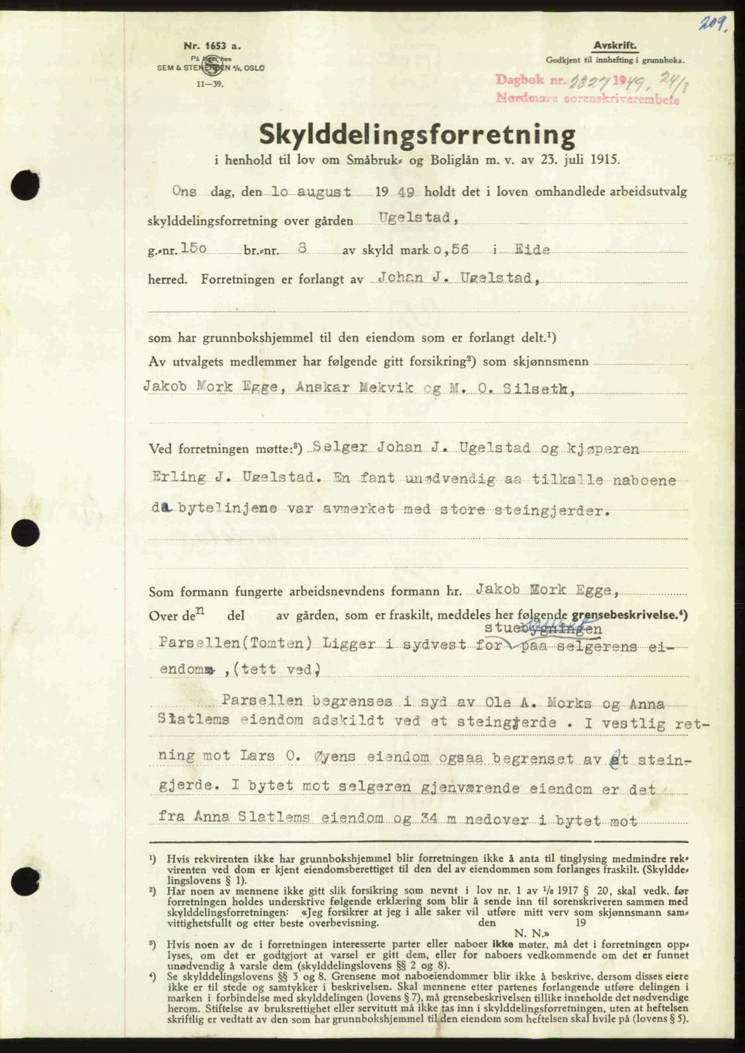 Nordmøre sorenskriveri, AV/SAT-A-4132/1/2/2Ca: Mortgage book no. A112, 1949-1949, Diary no: : 2327/1949