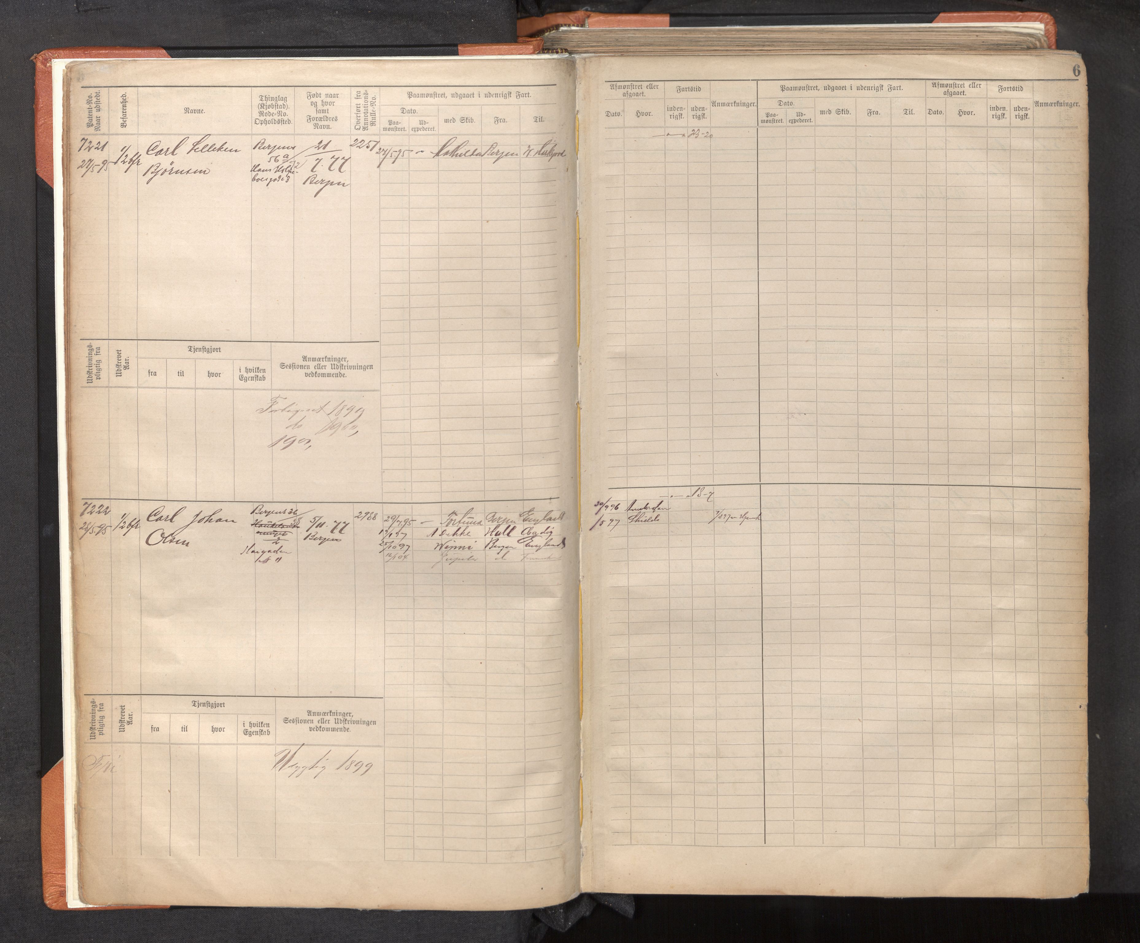 Innrulleringssjefen i Bergen, AV/SAB-A-100050/F/Fc/L0012: Sjøfartshovedrulle, nr. 7211 - 8168, 1895-1900, p. 6