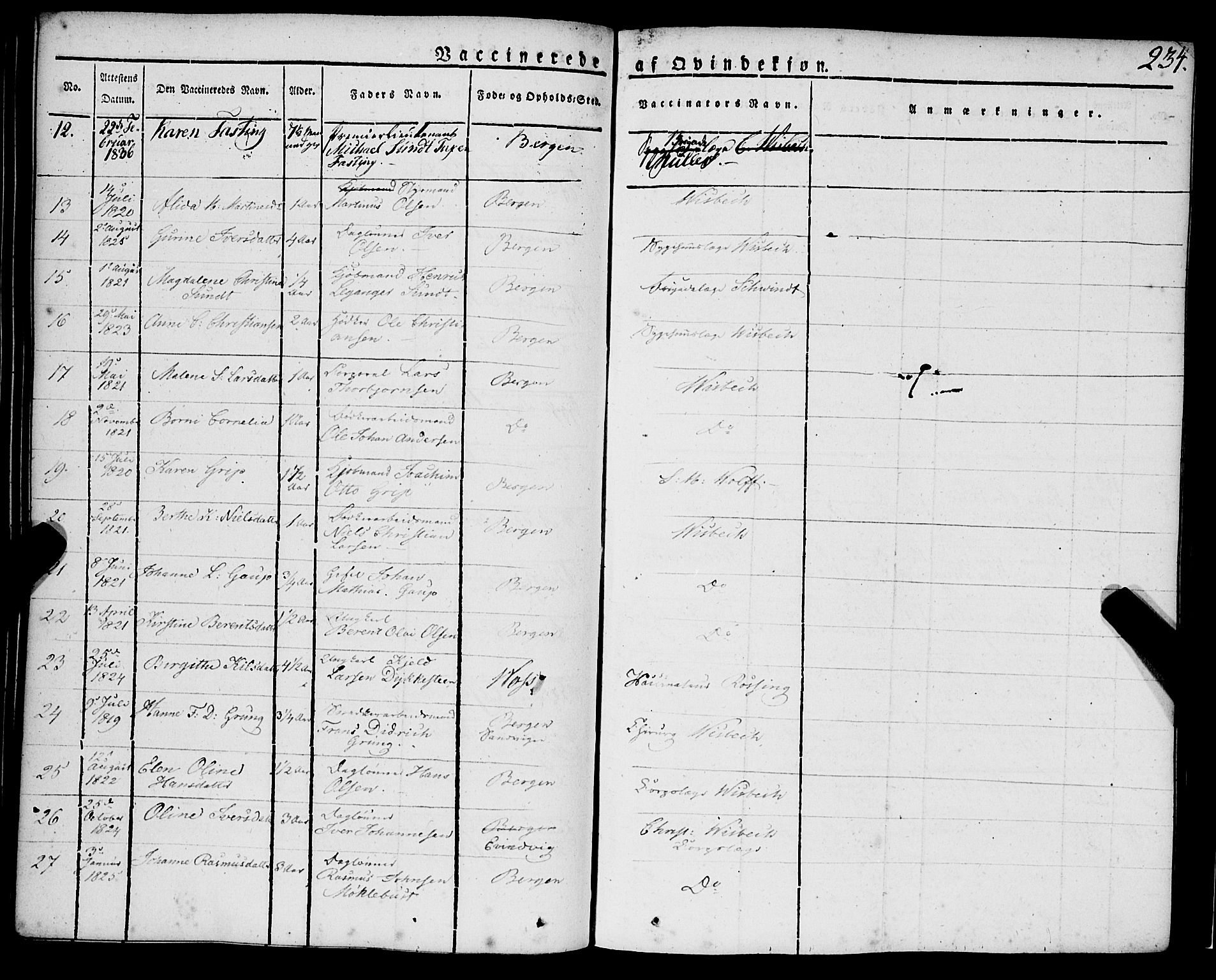 Korskirken sokneprestembete, AV/SAB-A-76101/H/Haa/L0050: Parish register (official) no. F 1, 1821-1869, p. 234