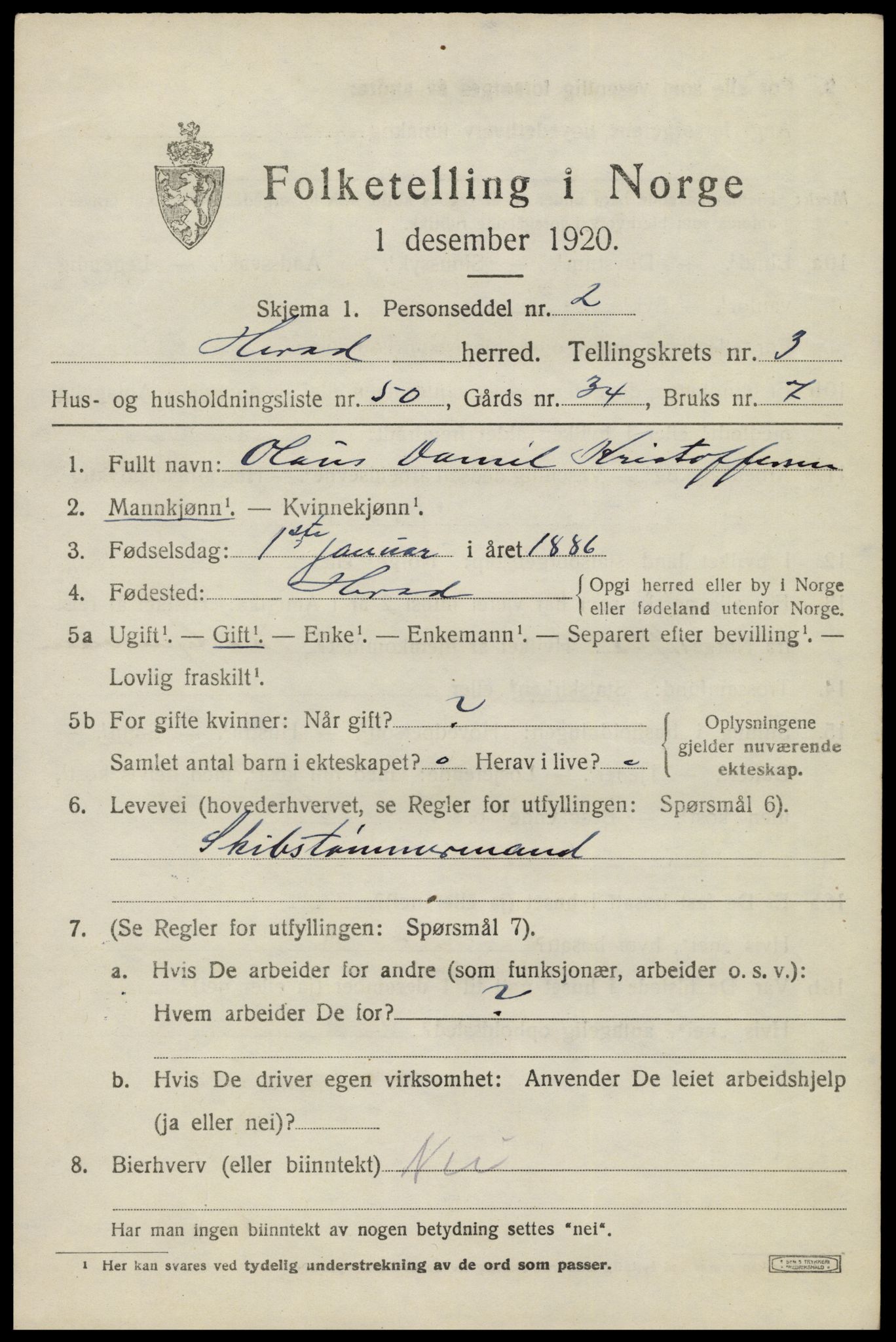 SAK, 1920 census for Herad, 1920, p. 1726