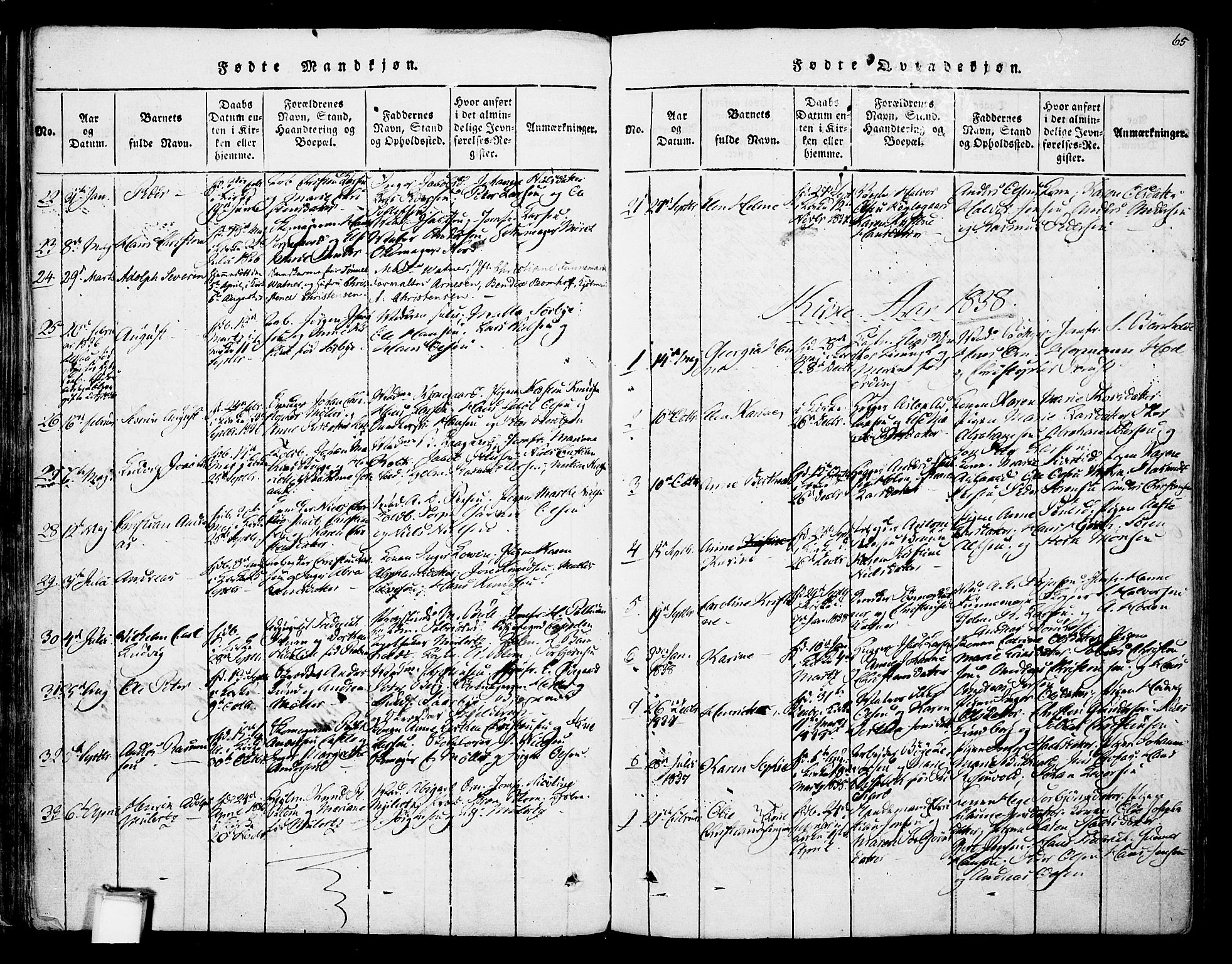 Skien kirkebøker, SAKO/A-302/F/Fa/L0005: Parish register (official) no. 5, 1814-1843, p. 65