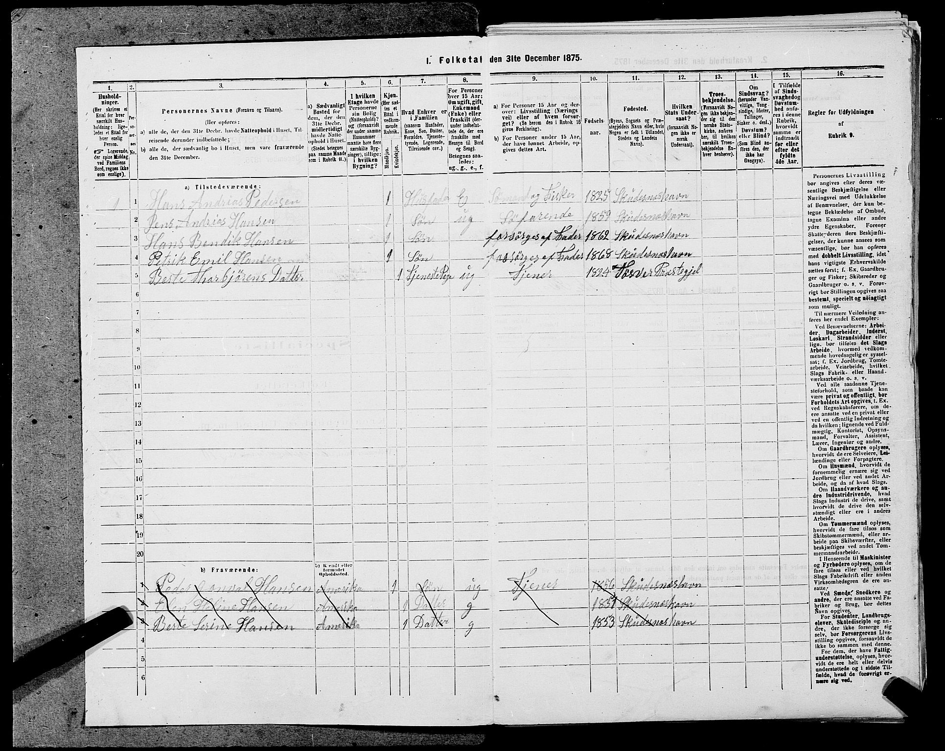 SAST, 1875 census for 1104B Skudenes/Skudeneshavn, 1875, p. 134