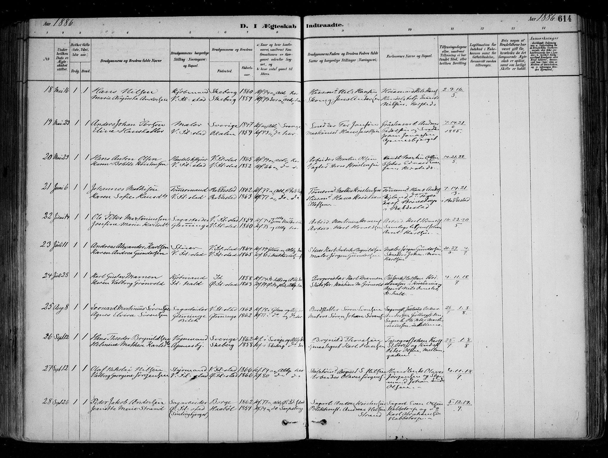 Fredrikstad domkirkes prestekontor Kirkebøker, SAO/A-10906/F/Fa/L0004: Parish register (official) no. 4, 1878-1907, p. 614