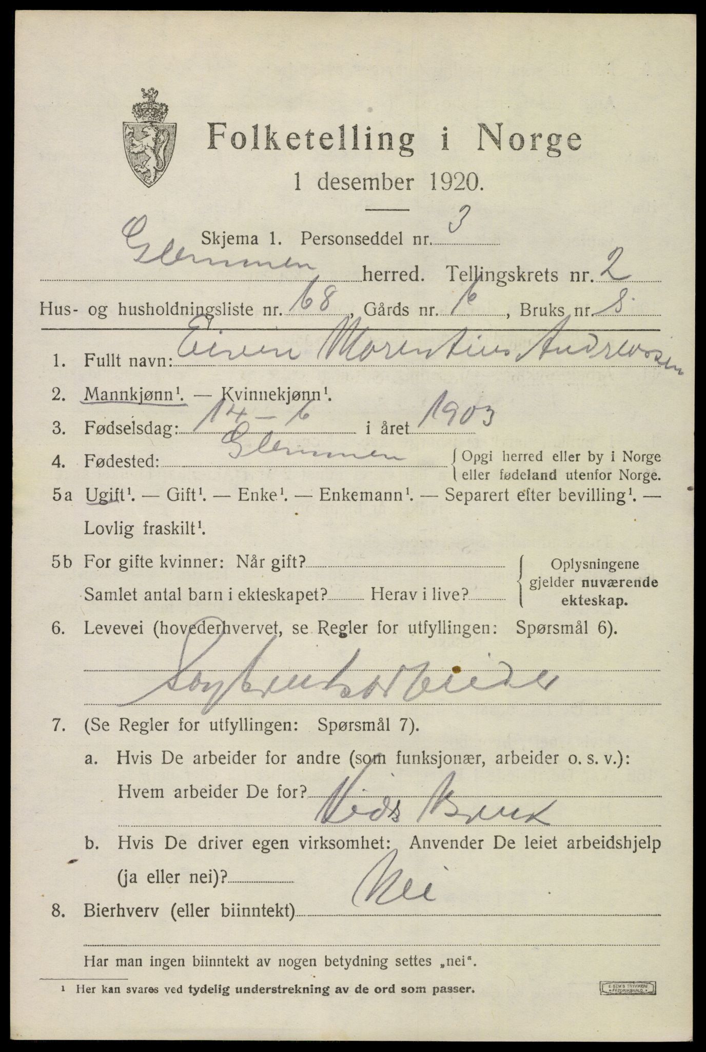 SAO, 1920 census for Glemmen, 1920, p. 5151