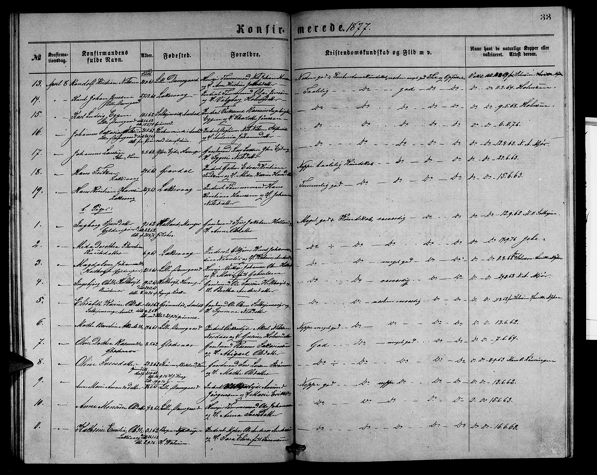 Laksevåg Sokneprestembete, SAB/A-76501/H/Ha/Hab/Haba/L0001: Parish register (copy) no. A 1, 1875-1877, p. 33