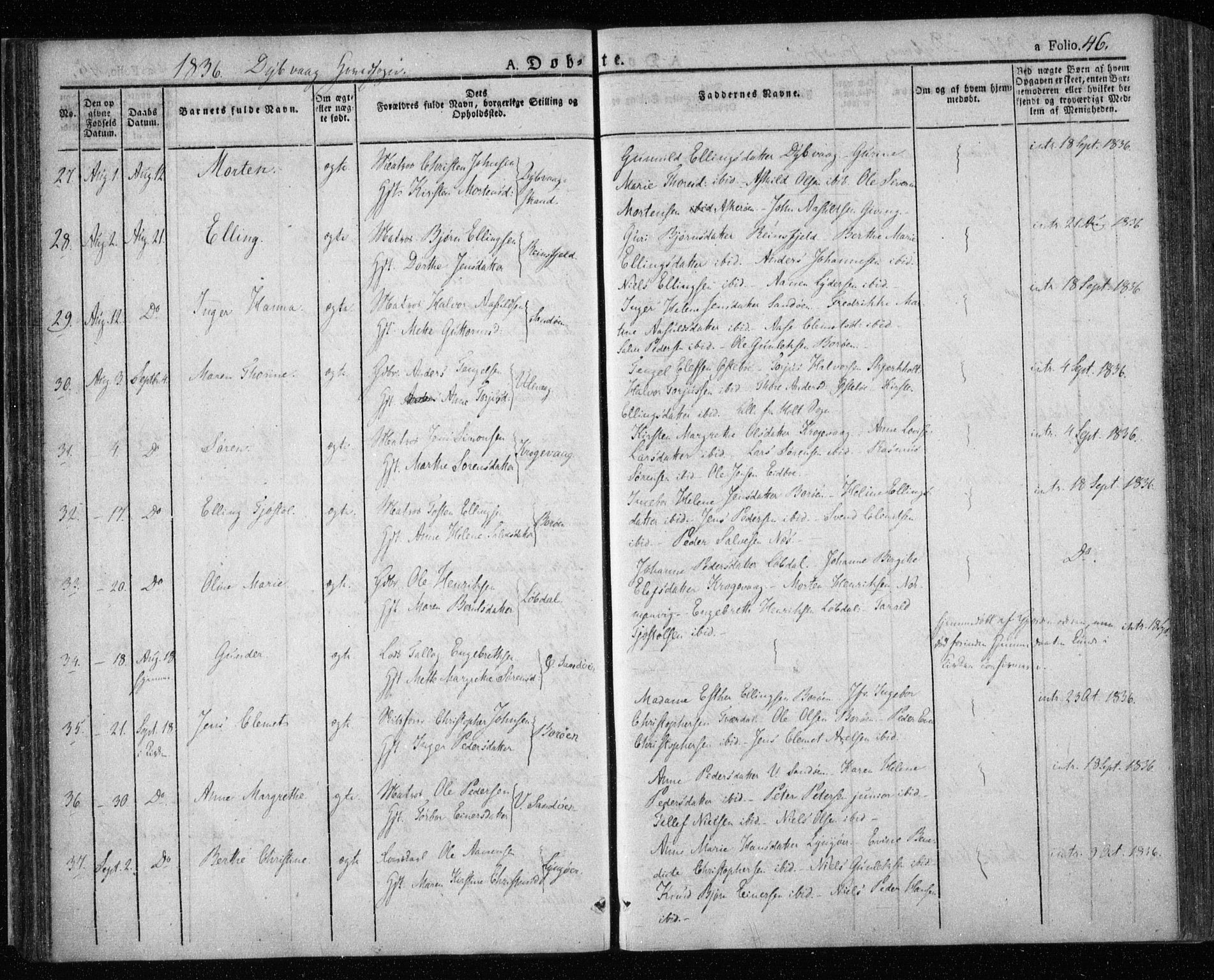 Dypvåg sokneprestkontor, AV/SAK-1111-0007/F/Fa/Faa/L0004: Parish register (official) no. A 4, 1824-1840, p. 46