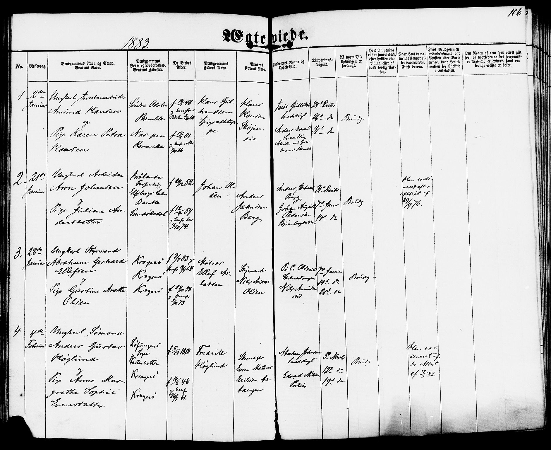 Kragerø kirkebøker, SAKO/A-278/F/Fa/L0009: Parish register (official) no. 9, 1861-1886, p. 106