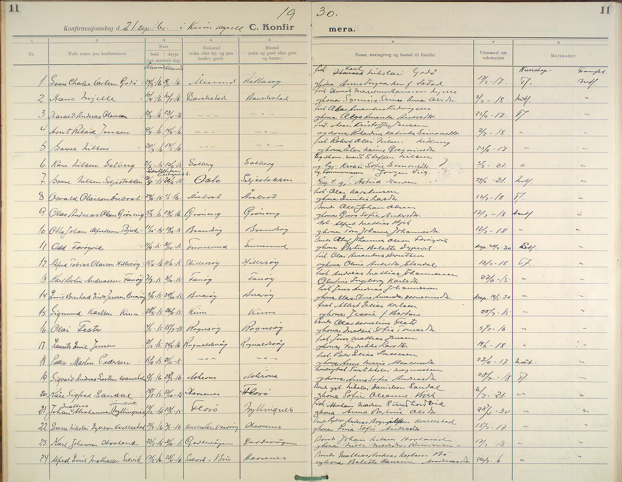 Kinn sokneprestembete, AV/SAB-A-80801/H/Haa/Haab/L0007: Parish register (official) no. B 7, 1926-1964, p. 11