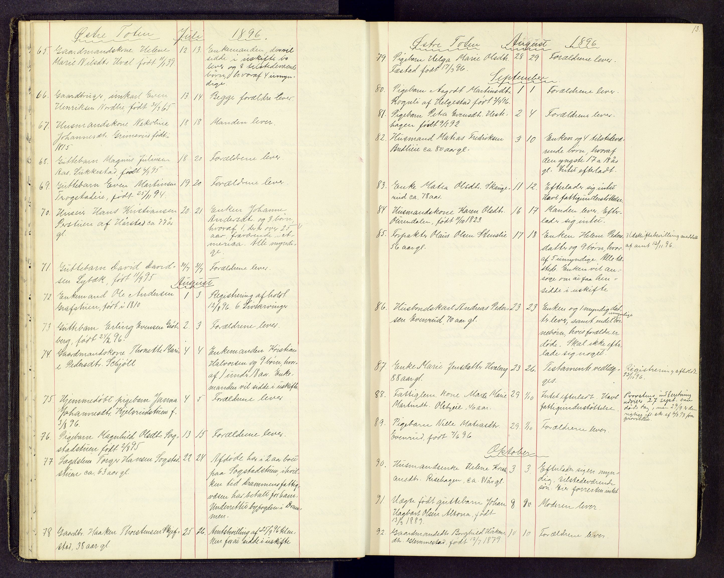 Toten tingrett, SAH/TING-006/J/Jl/L0003: Dødsfallsjournal, 1893-1908, p. 12b-13a