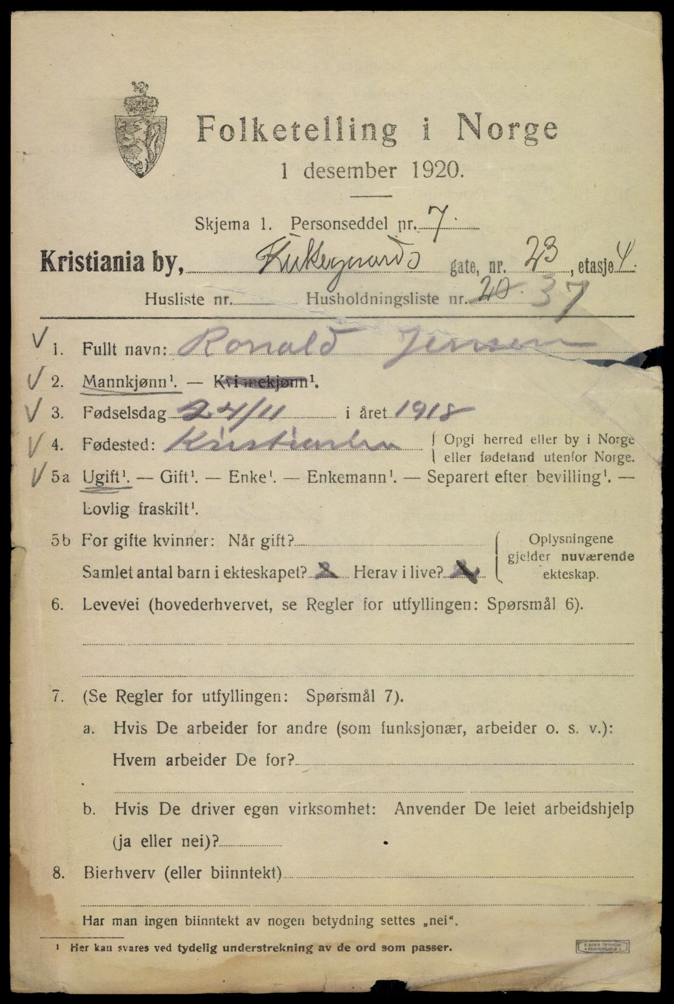 SAO, 1920 census for Kristiania, 1920, p. 337199