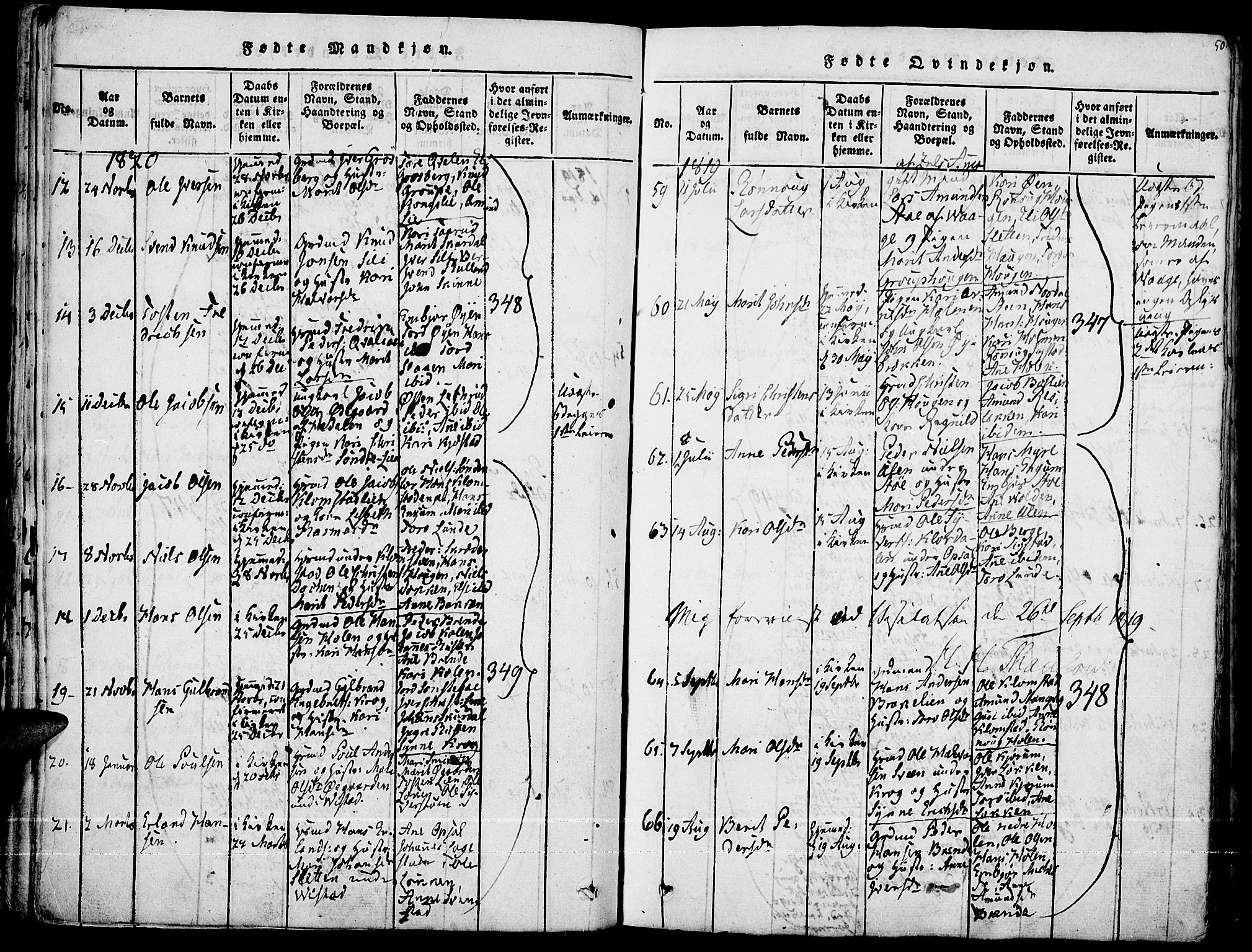 Fron prestekontor, SAH/PREST-078/H/Ha/Haa/L0002: Parish register (official) no. 2, 1816-1827, p. 50