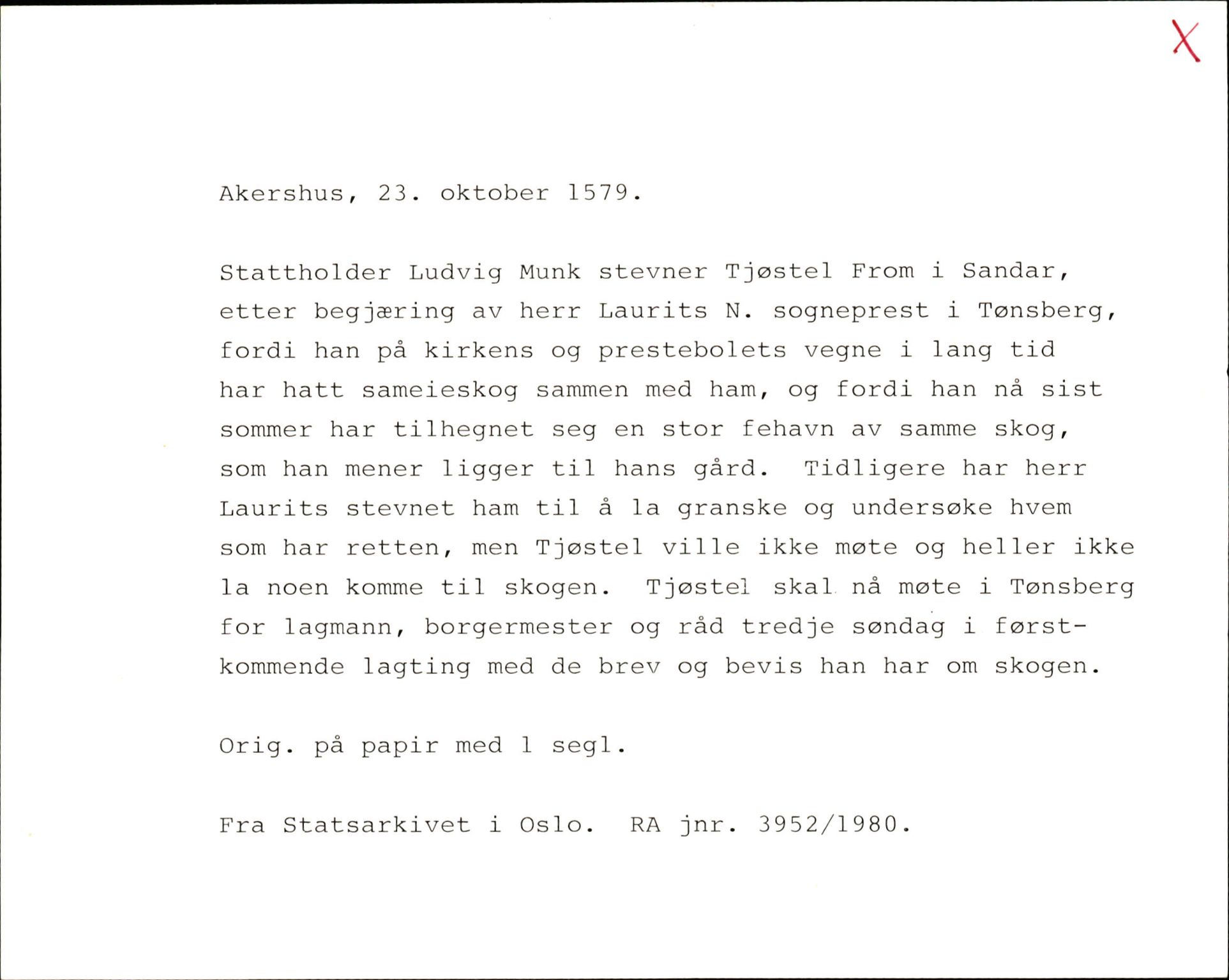 Riksarkivets diplomsamling, AV/RA-EA-5965/F35/F35k/L0002: Regestsedler: Prestearkiver fra Hedmark, Oppland, Buskerud og Vestfold, p. 725