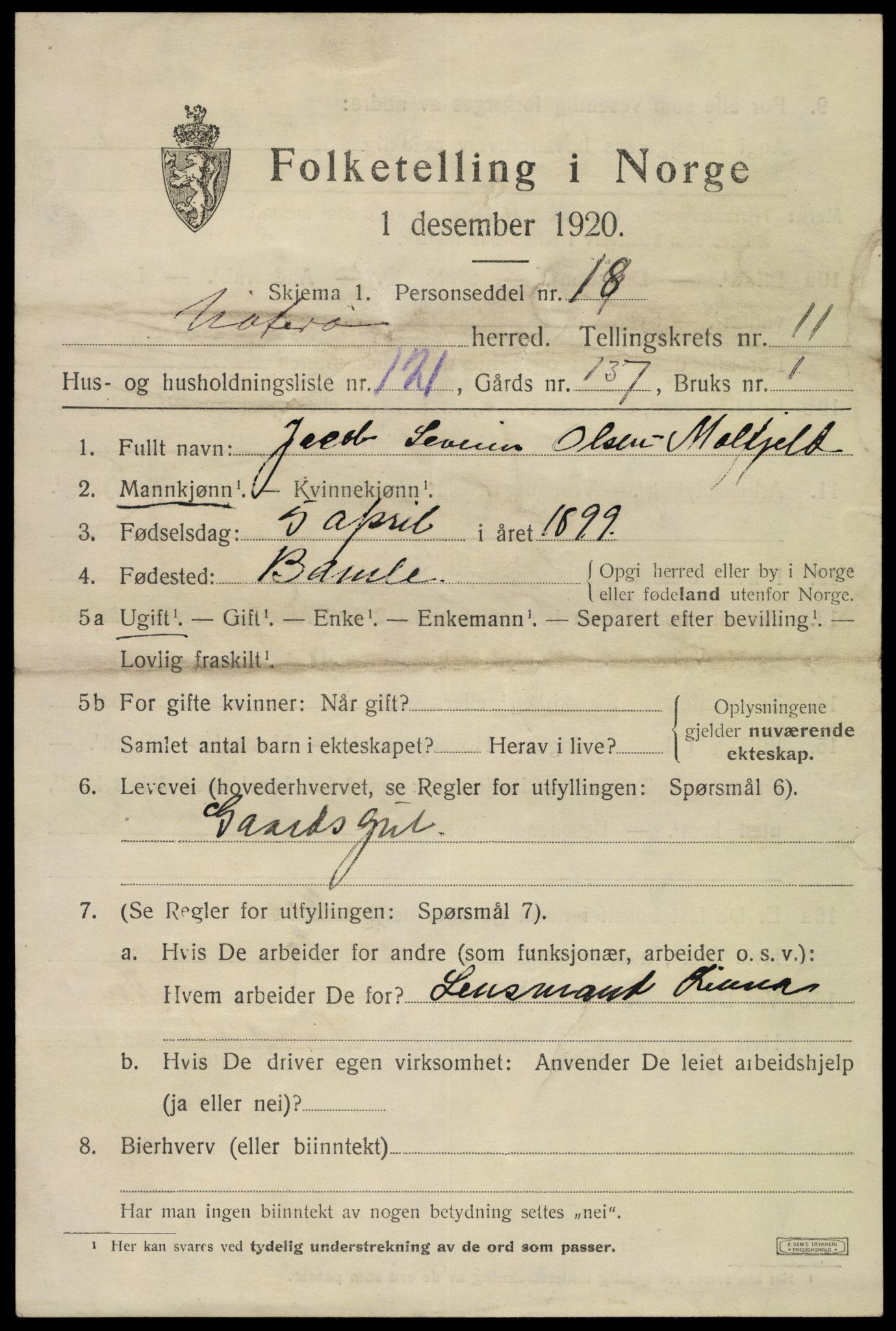 SAKO, 1920 census for Nøtterøy, 1920, p. 14701