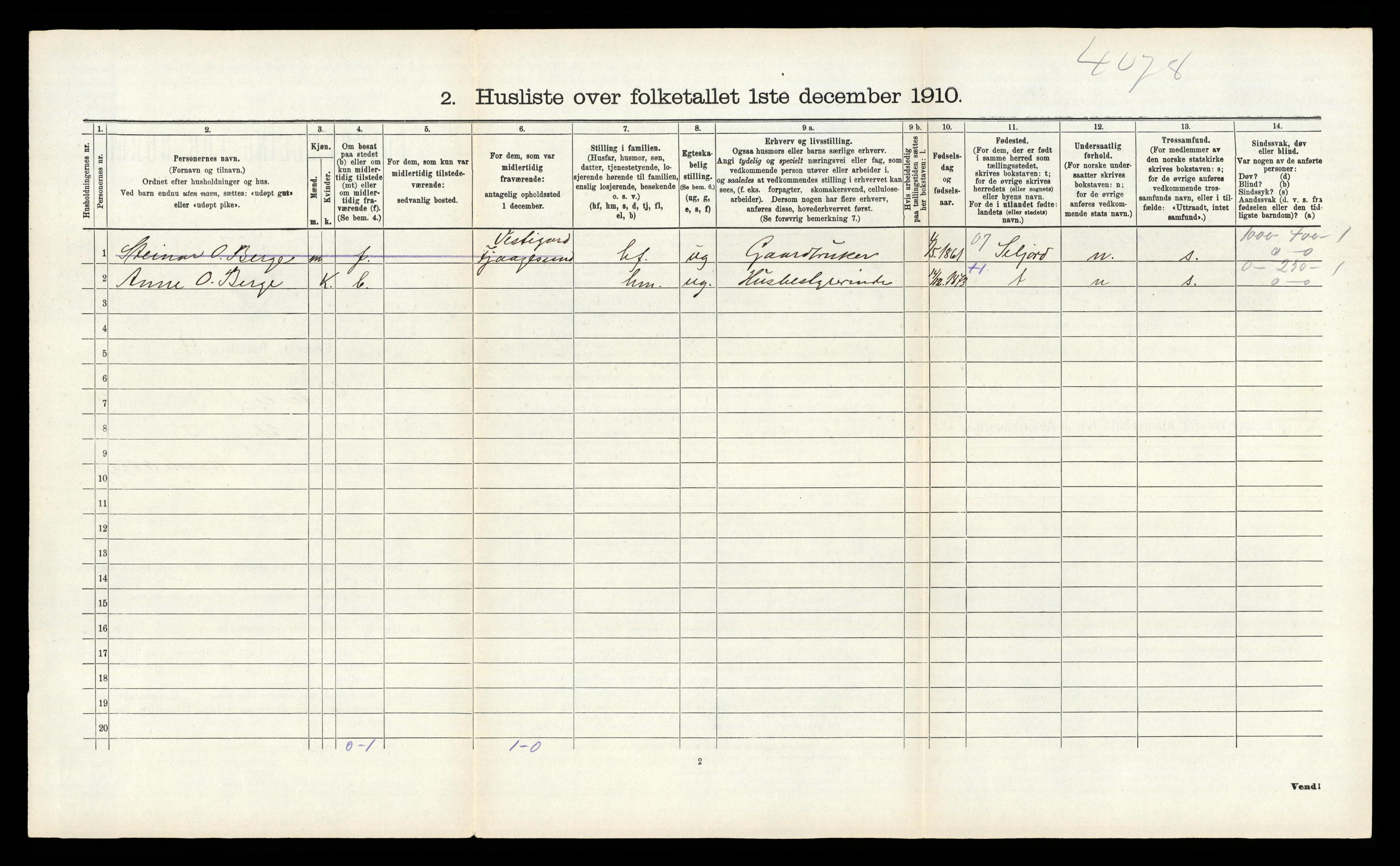 RA, 1910 census for Kviteseid, 1910, p. 345