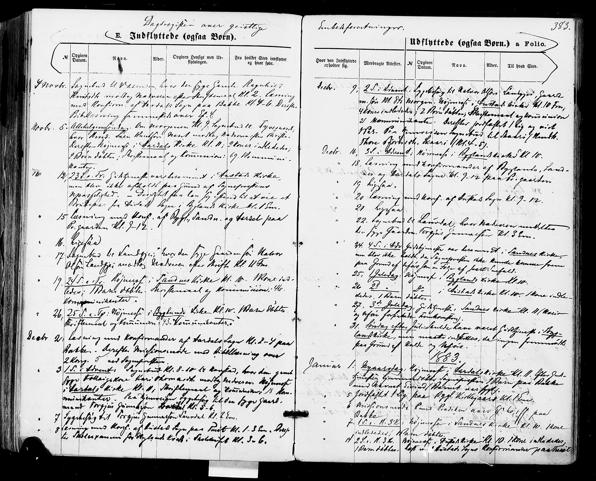 Bygland sokneprestkontor, SAK/1111-0006/F/Fa/Fab/L0006: Parish register (official) no. A 6, 1873-1884, p. 383