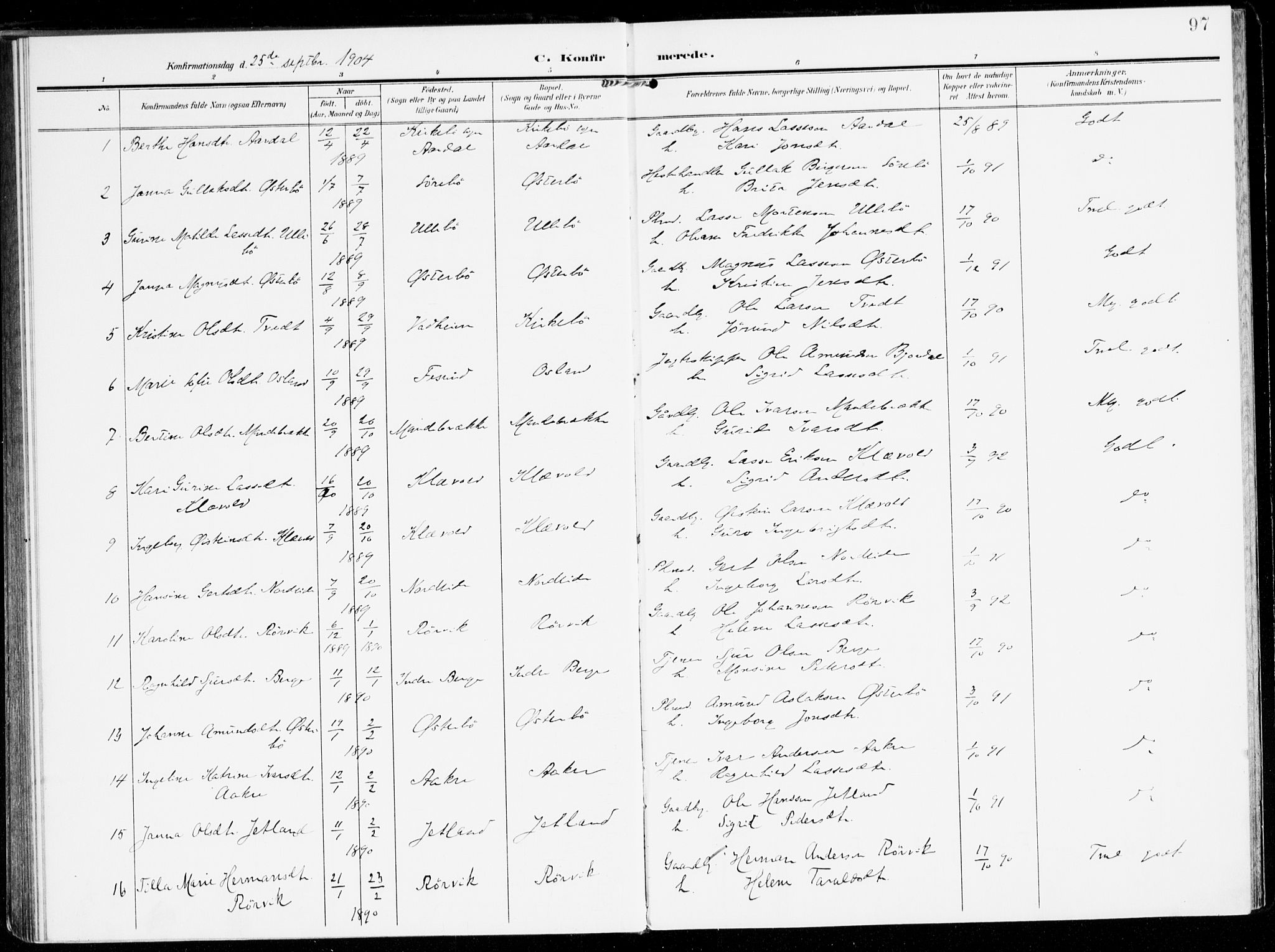 Lavik sokneprestembete, AV/SAB-A-80901: Parish register (official) no. C 2, 1904-1921, p. 97