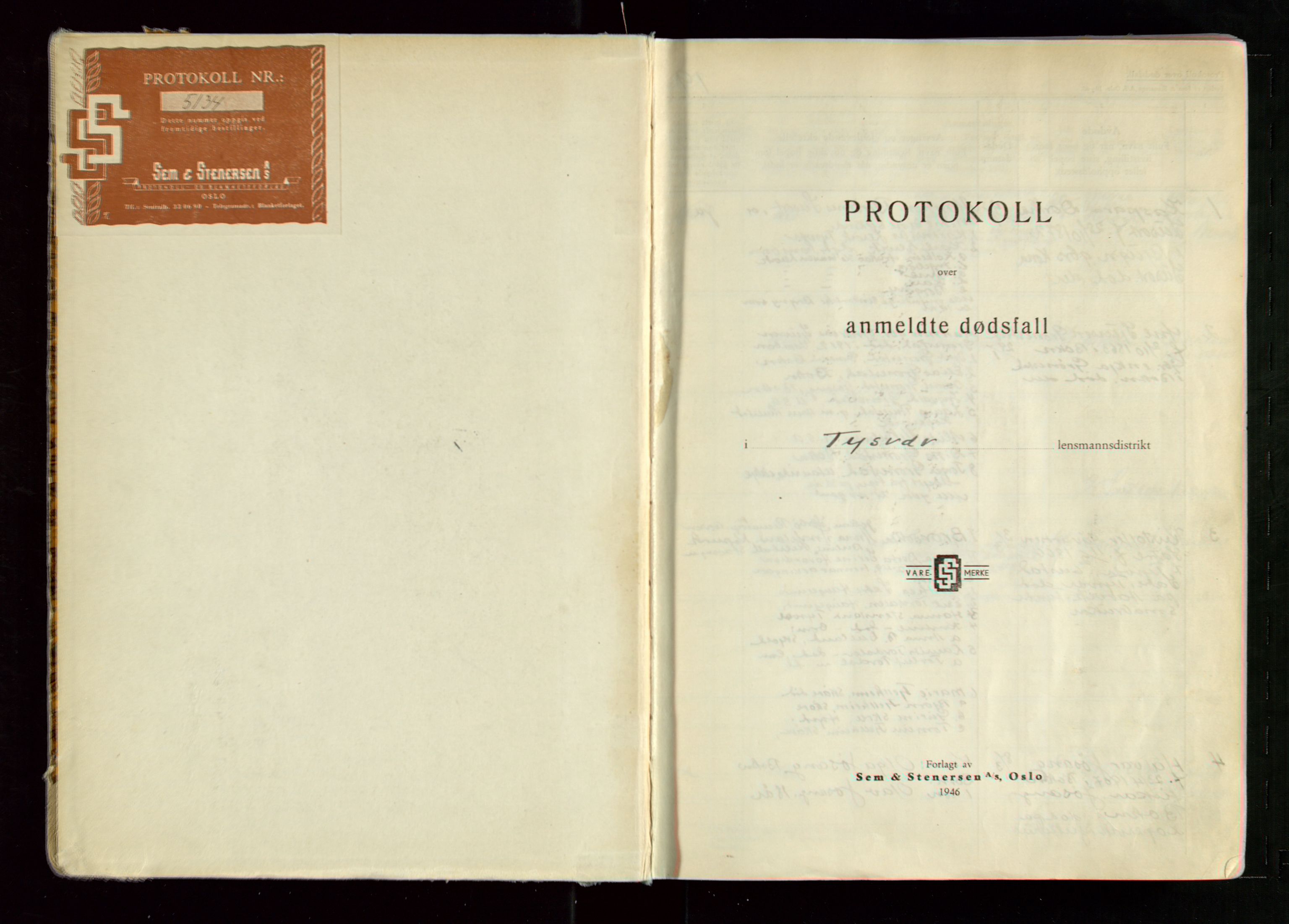 Tysvær lensmannskontor, AV/SAST-A-100192/Gga/L0005: "Protokoll over anmeldte dødsfall i Tysvær lensmanndsdistrikt" med register, 1950-1965