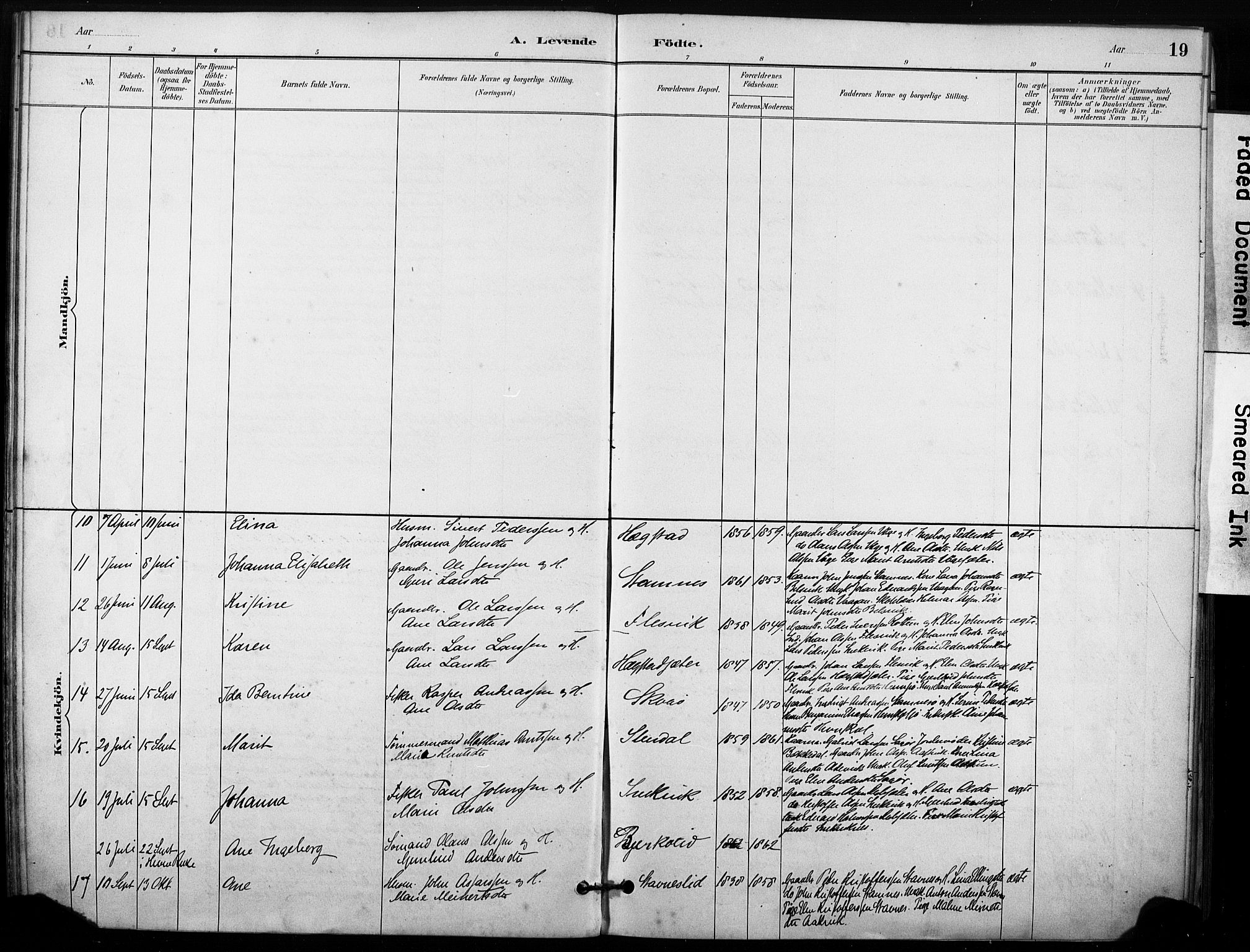 Ministerialprotokoller, klokkerbøker og fødselsregistre - Sør-Trøndelag, AV/SAT-A-1456/633/L0518: Parish register (official) no. 633A01, 1884-1906, p. 19