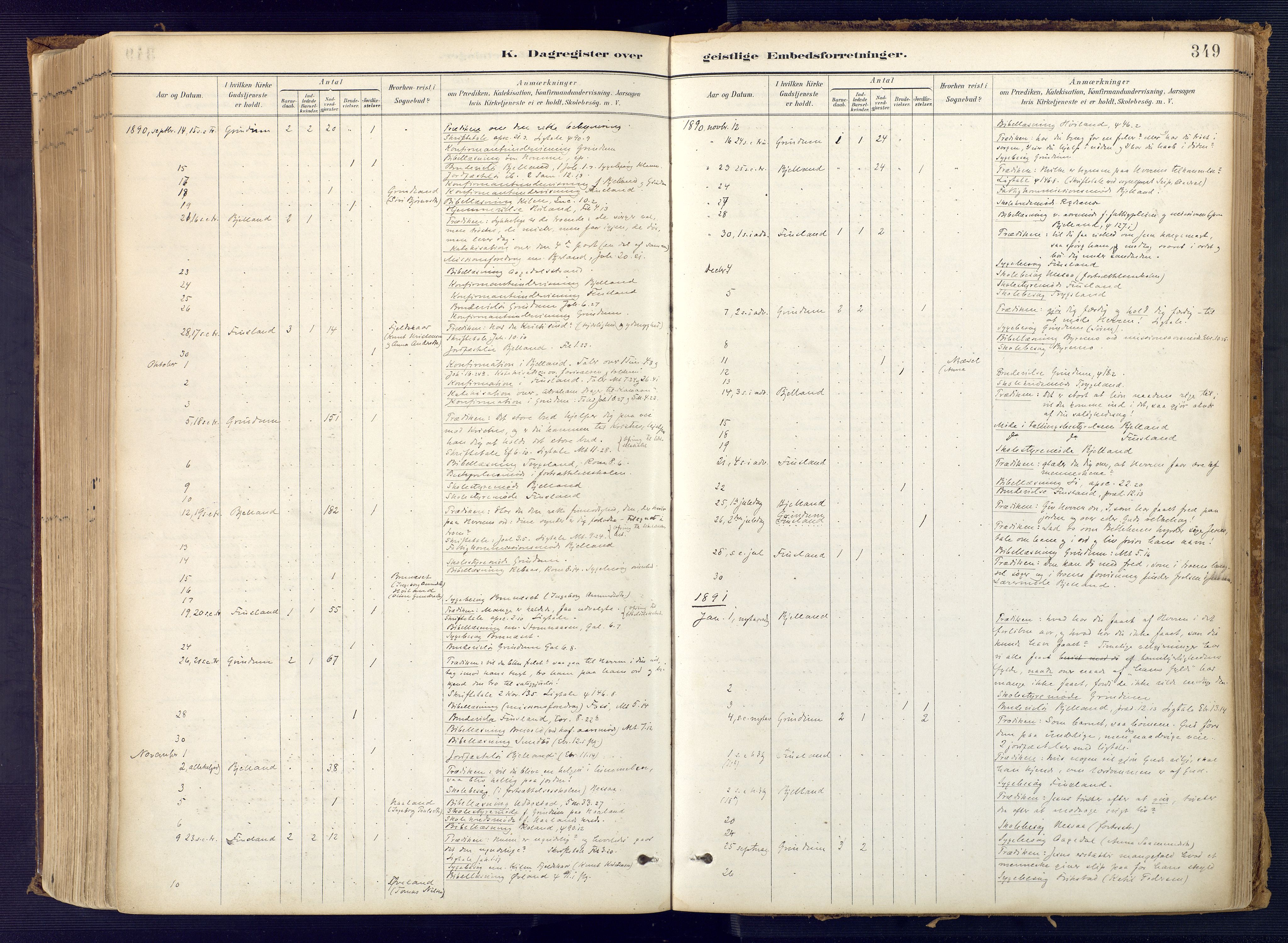 Bjelland sokneprestkontor, AV/SAK-1111-0005/F/Fa/Faa/L0004: Parish register (official) no. A 4, 1887-1923, p. 349