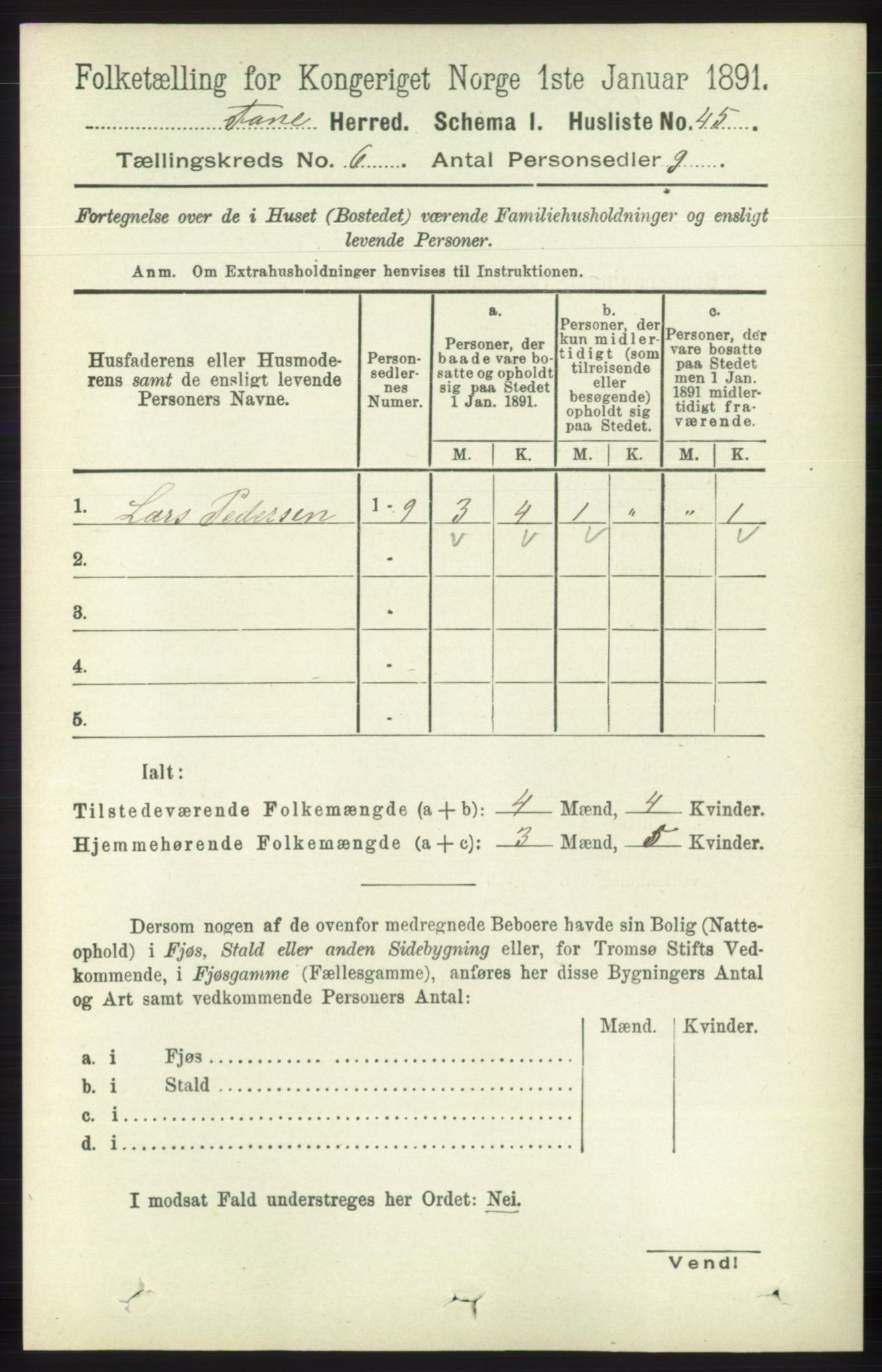 RA, 1891 census for 1249 Fana, 1891, p. 2554