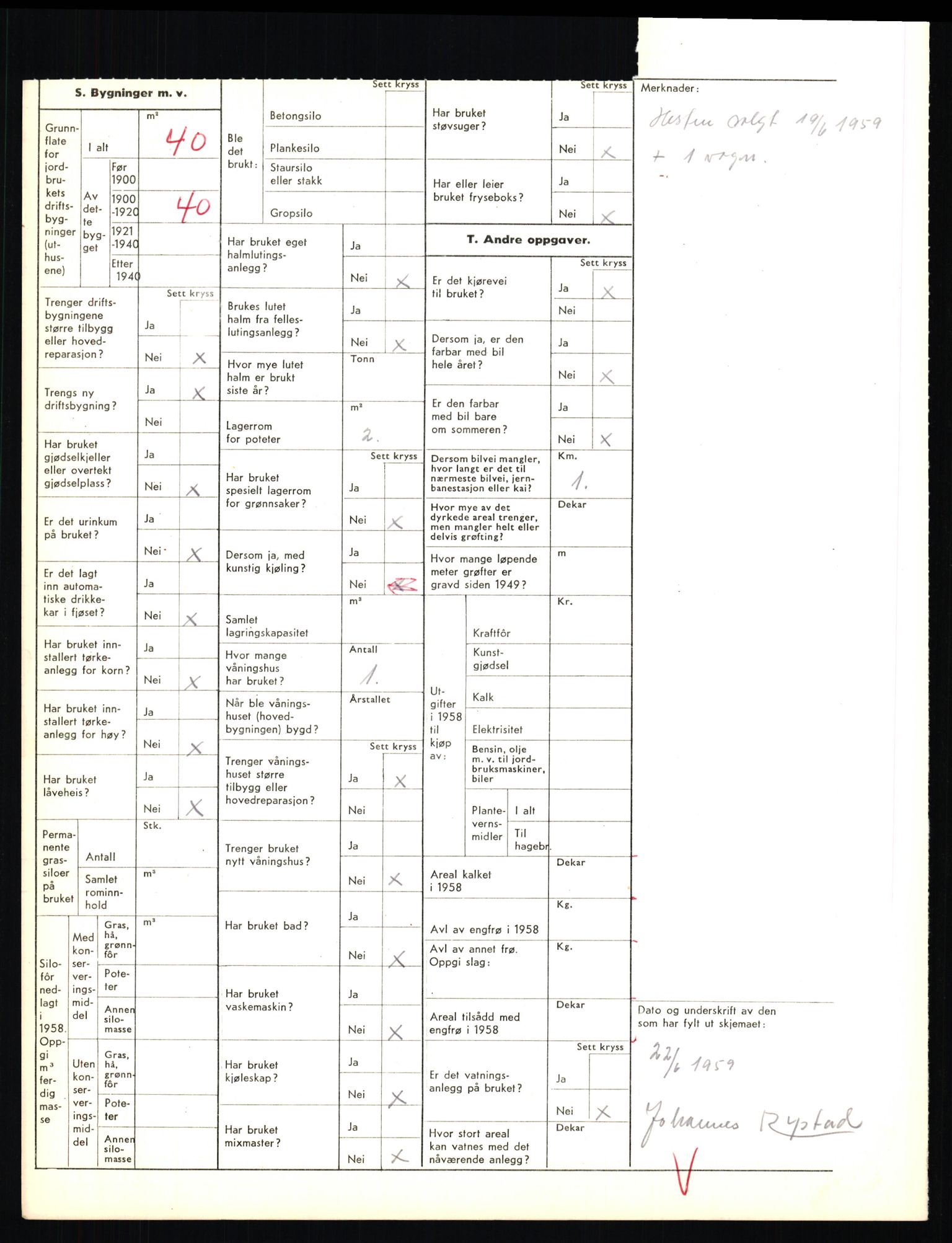 Statistisk sentralbyrå, Næringsøkonomiske emner, Jordbruk, skogbruk, jakt, fiske og fangst, AV/RA-S-2234/G/Gd/L0655: Troms: 1924 Målselv (kl. 4-10), 1959, p. 1224