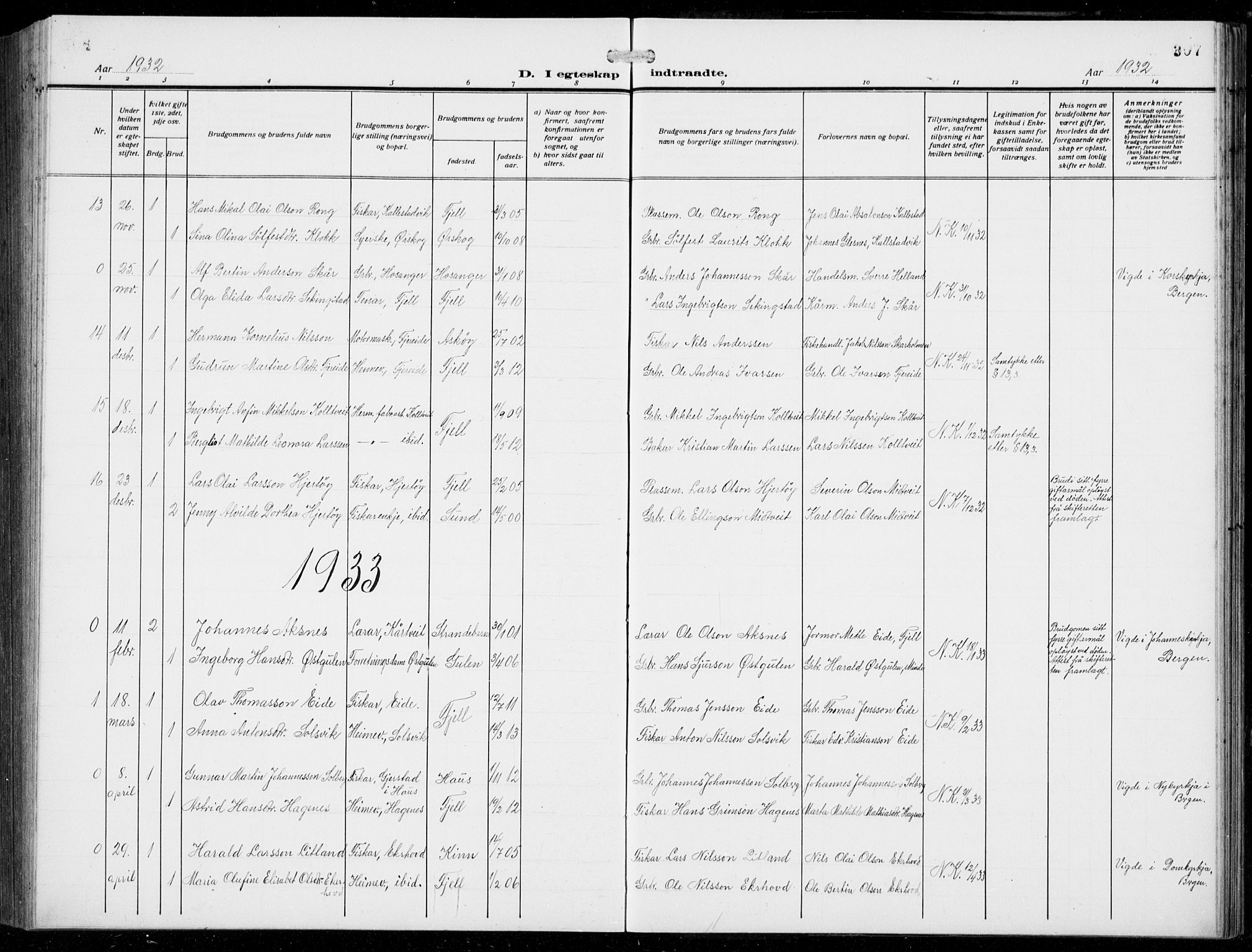Fjell sokneprestembete, SAB/A-75301/H/Hab: Parish register (copy) no. A  6, 1918-1936, p. 307