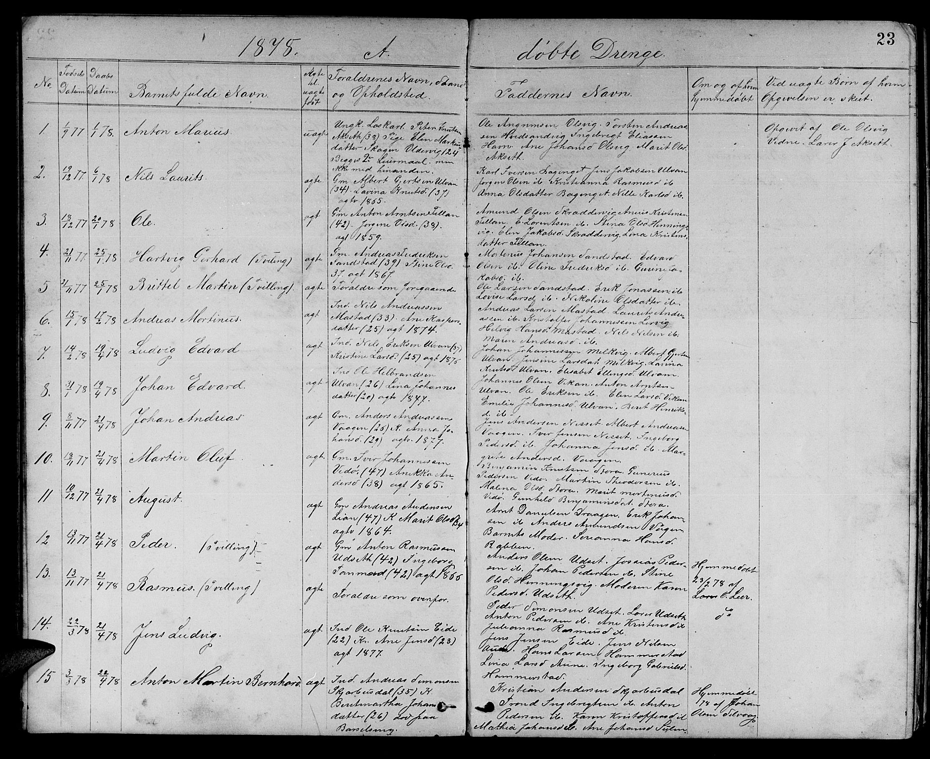 Ministerialprotokoller, klokkerbøker og fødselsregistre - Sør-Trøndelag, SAT/A-1456/637/L0561: Parish register (copy) no. 637C02, 1873-1882, p. 23