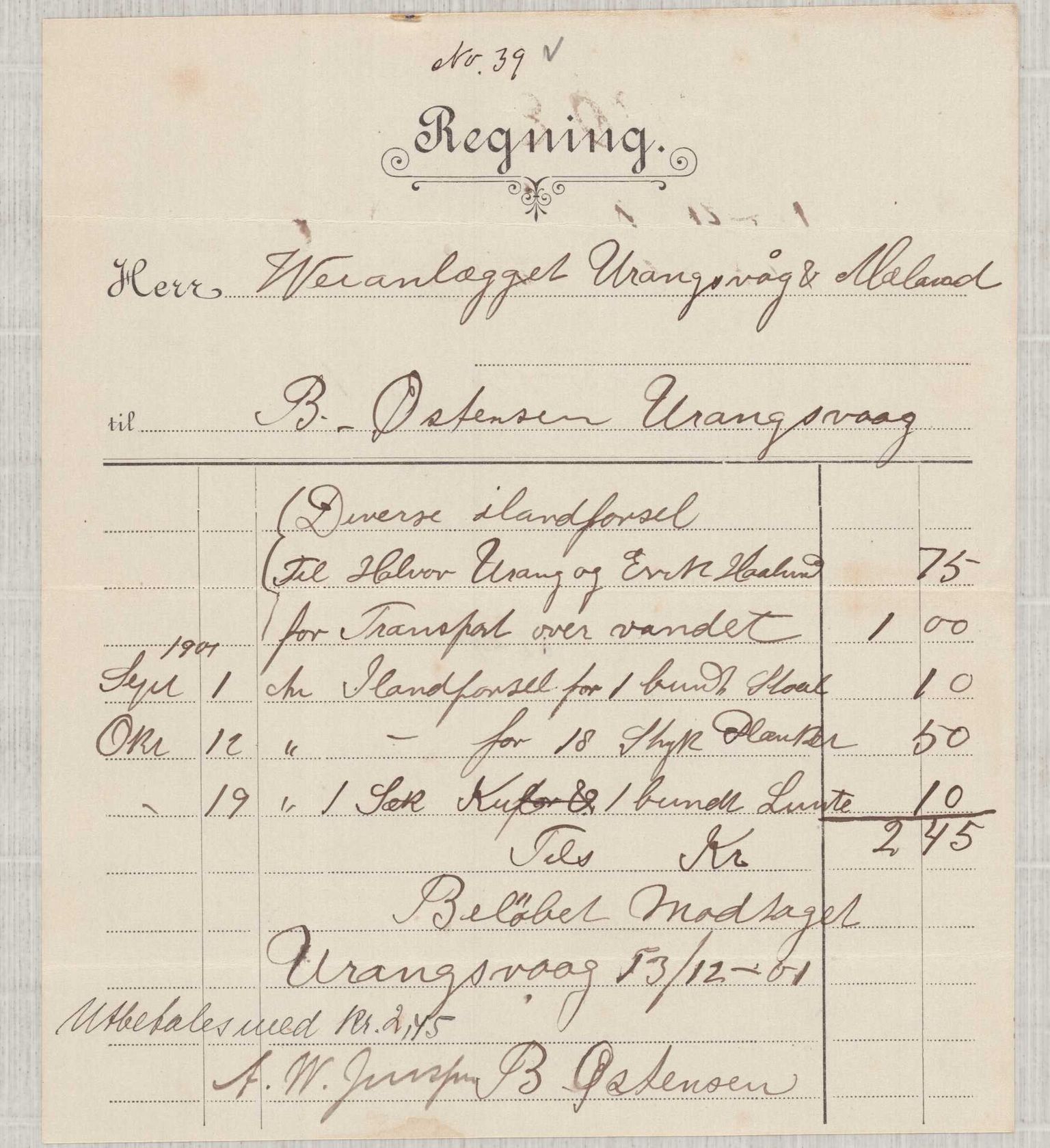 Finnaas kommune. Formannskapet, IKAH/1218a-021/E/Ea/L0002/0002: Rekneskap for veganlegg / Rekneskap for veganlegget Urangsvåg - Mælandsvåg, 1901-1903, p. 56