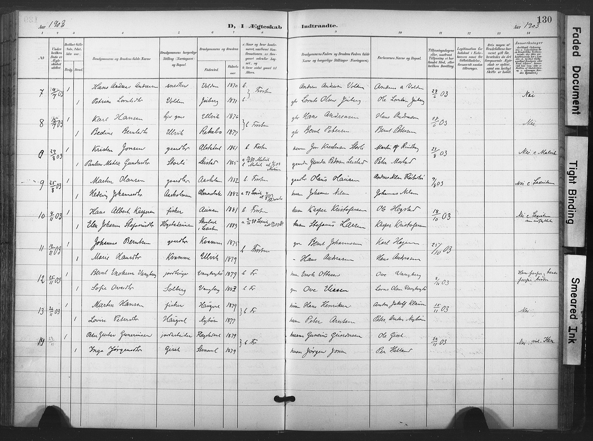 Ministerialprotokoller, klokkerbøker og fødselsregistre - Nord-Trøndelag, SAT/A-1458/713/L0122: Parish register (official) no. 713A11, 1899-1910, p. 130