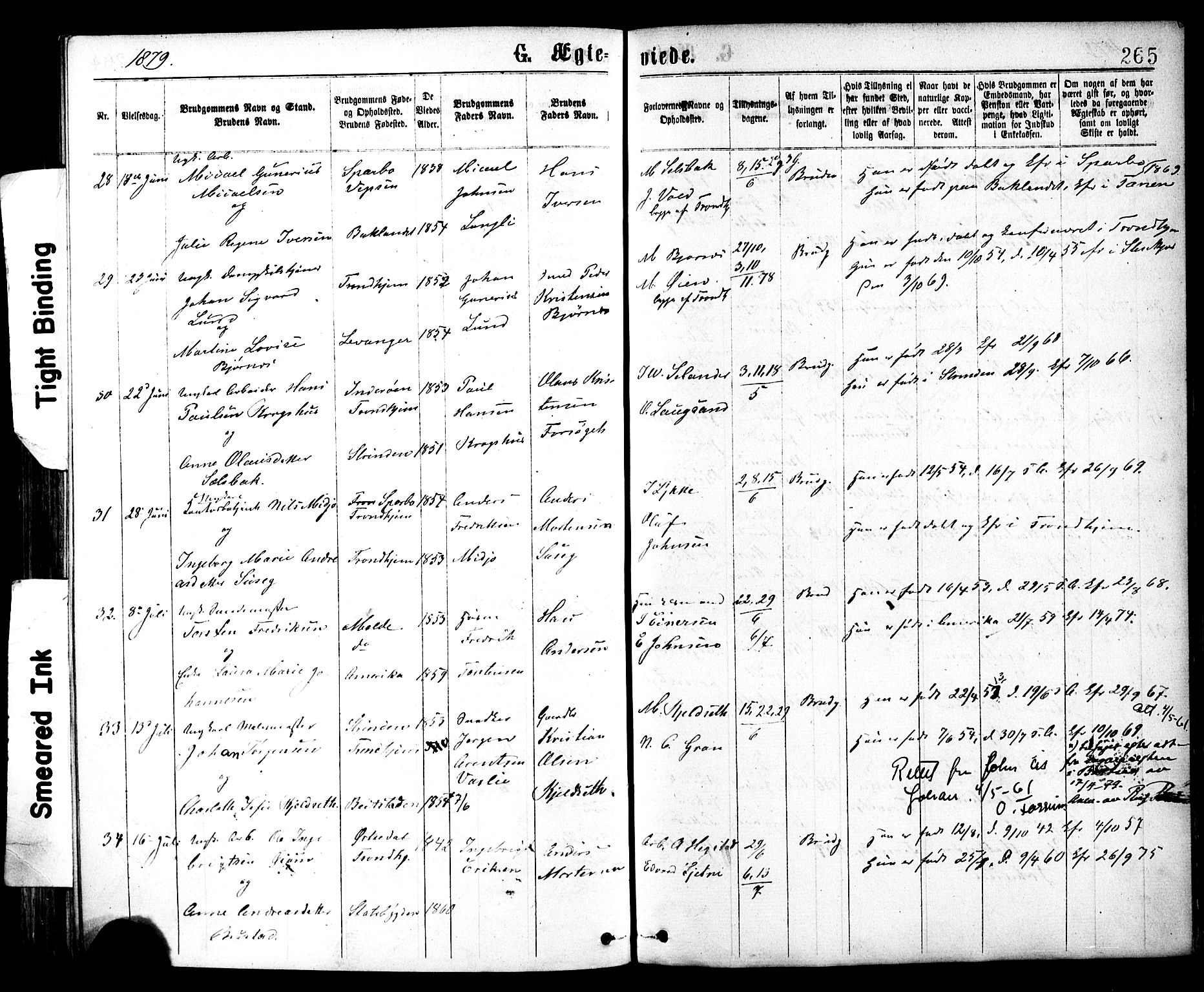 Ministerialprotokoller, klokkerbøker og fødselsregistre - Sør-Trøndelag, SAT/A-1456/602/L0118: Parish register (official) no. 602A16, 1873-1879, p. 265